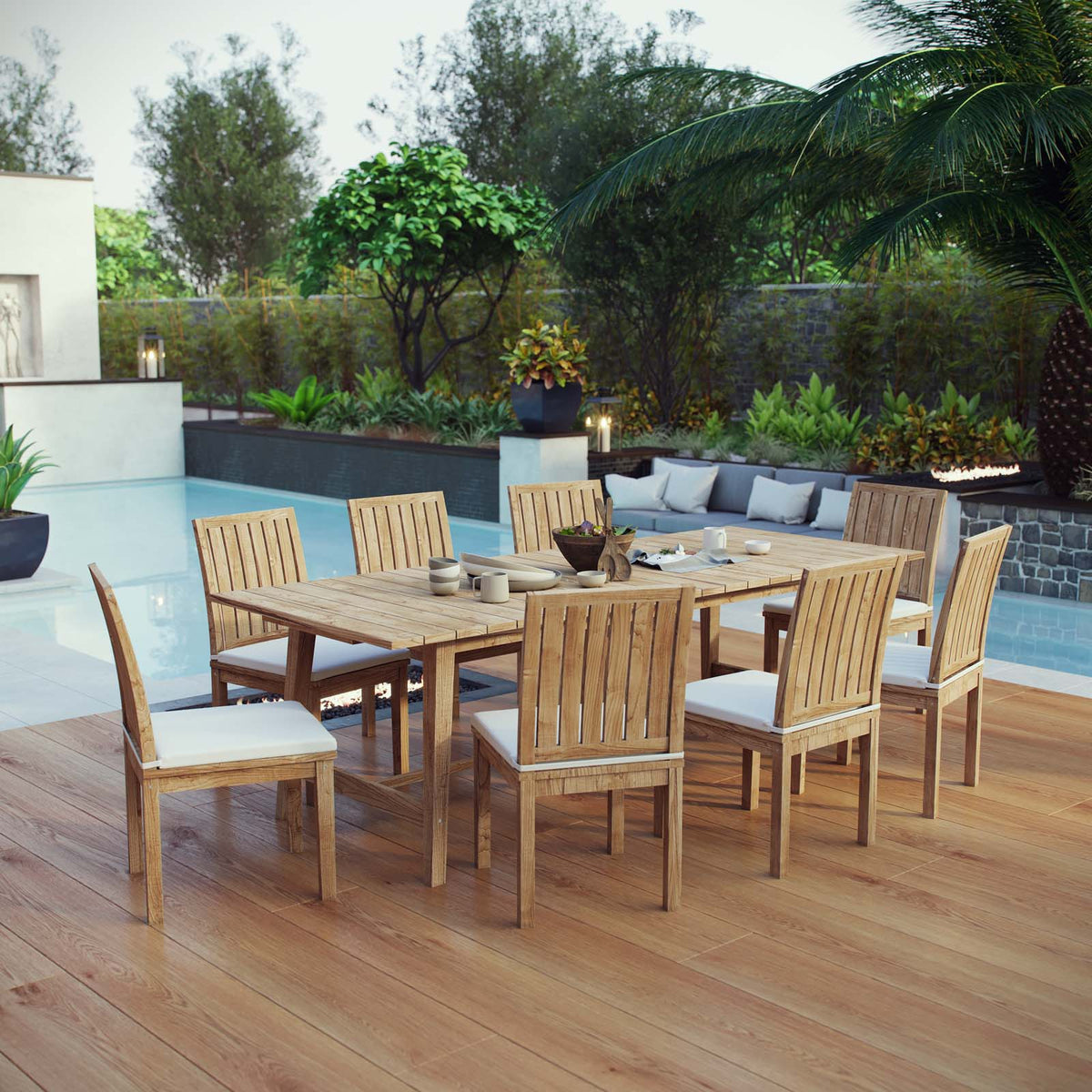 Marina 9 Piece Outdoor Patio Teak Dining Set - view 7