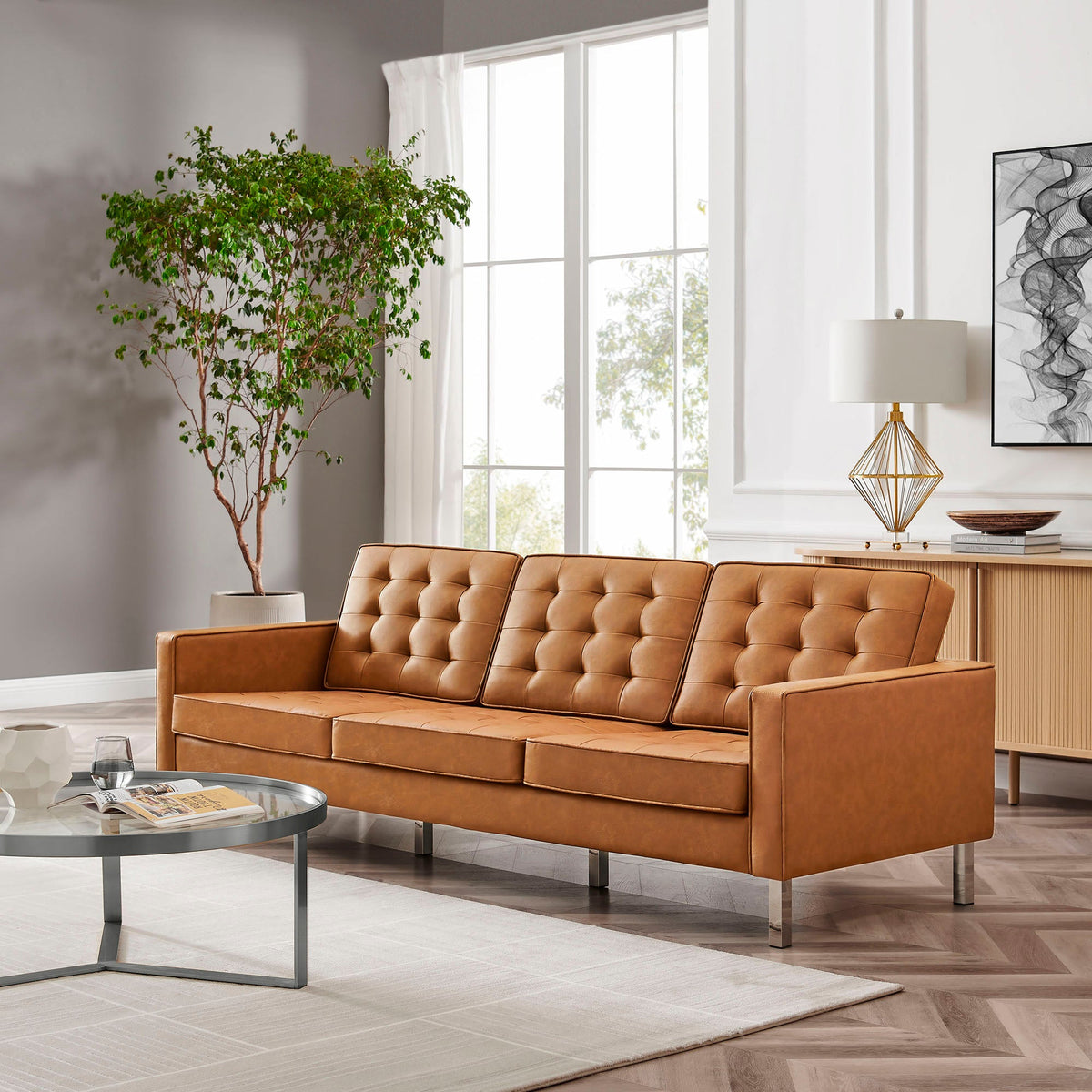 Loft Tufted Vegan Leather Sofa - view 25