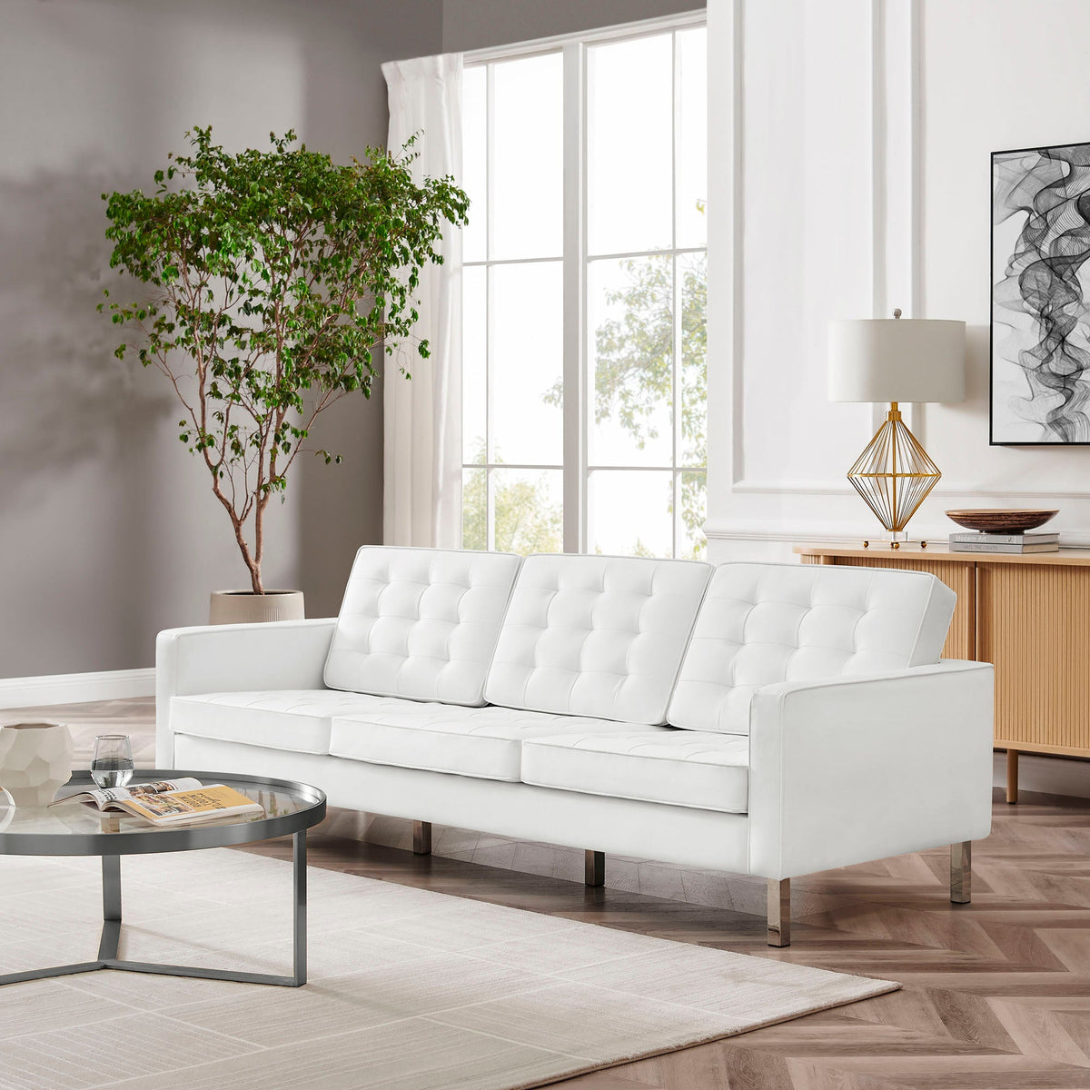 Loft Tufted Vegan Leather Sofa - view 28