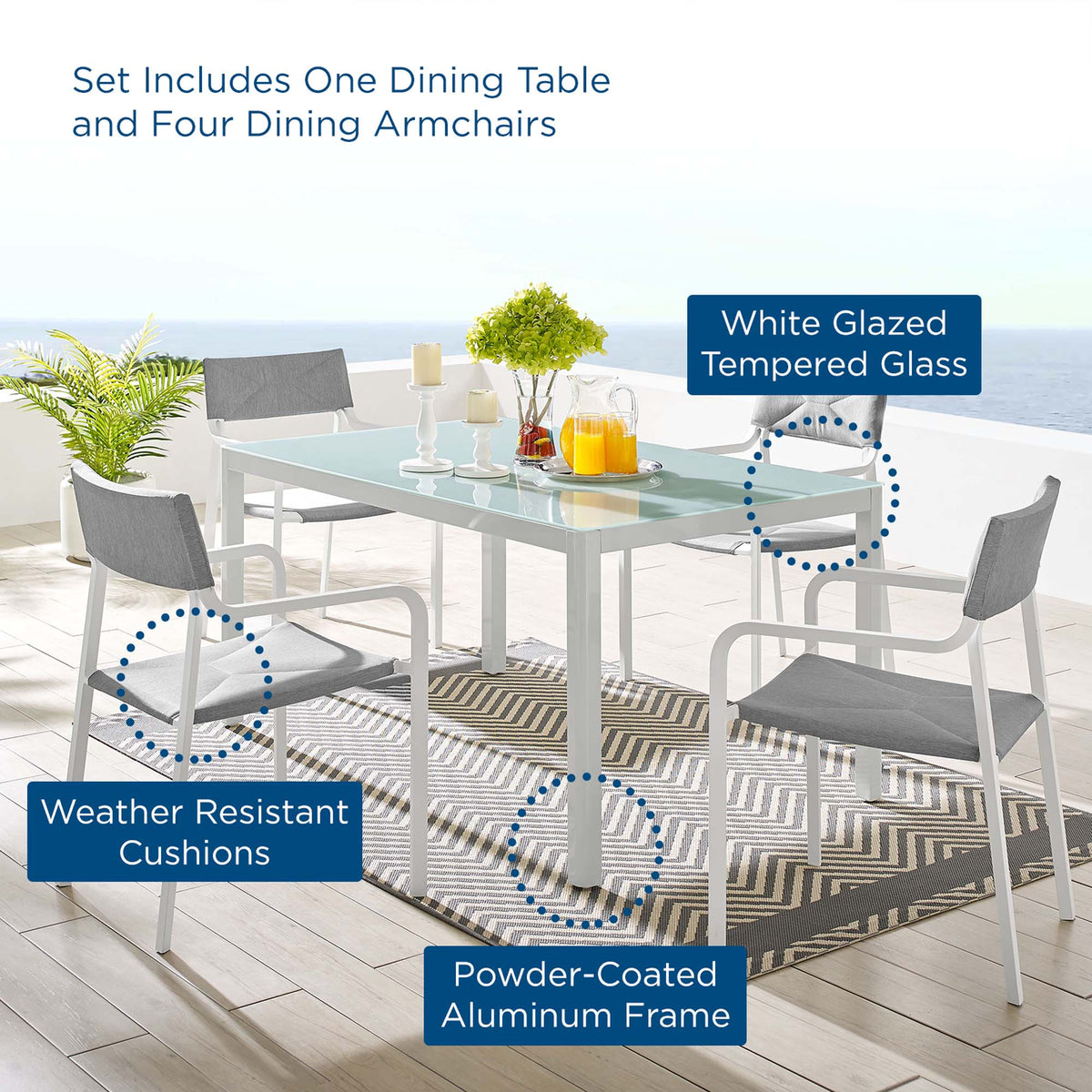 Raleigh 5 Piece Outdoor Patio Aluminum Dining Set - view 22