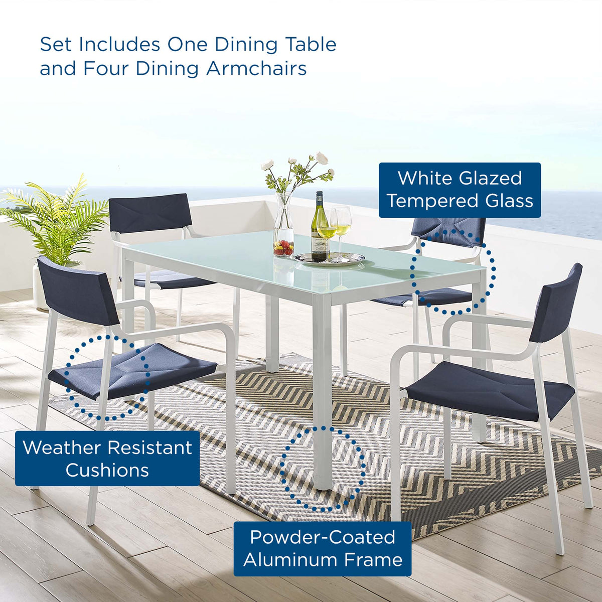 Raleigh 5 Piece Outdoor Patio Aluminum Dining Set - view 21