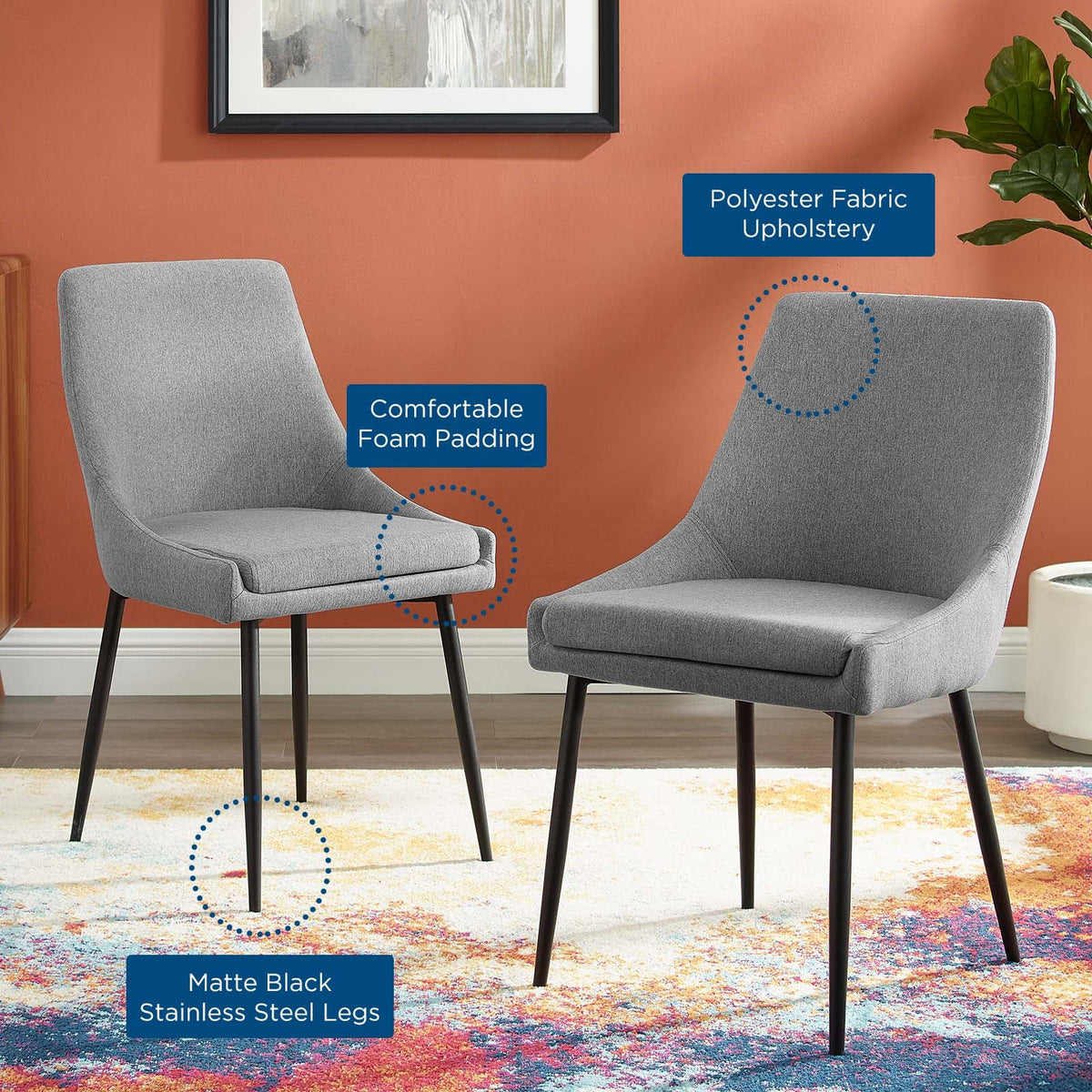 Viscount Upholstered Fabric Dining Chairs Set of 2 - view 26