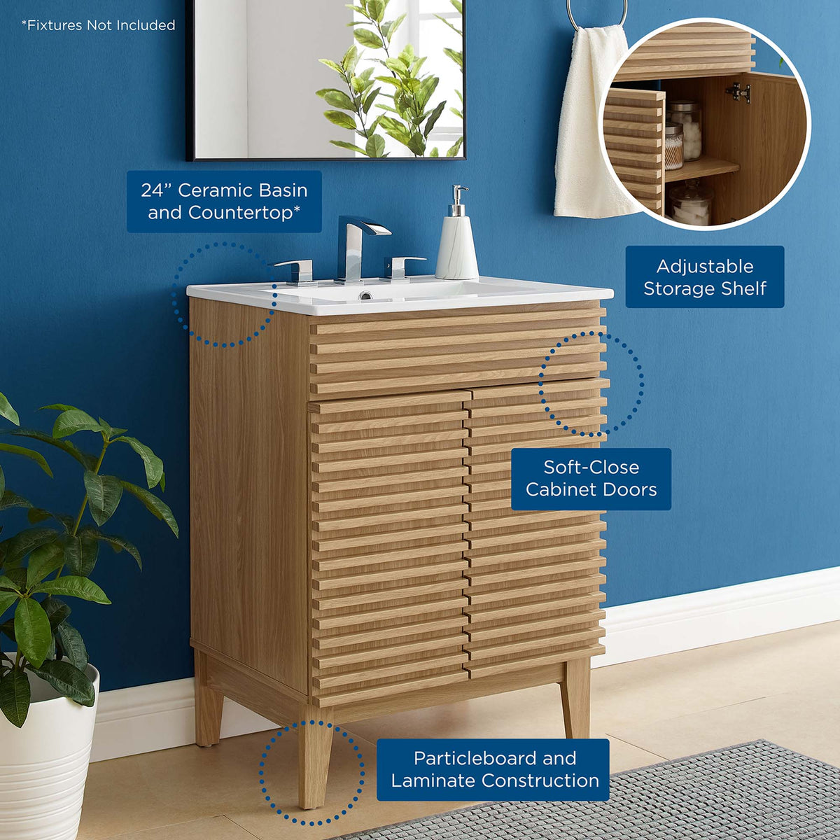 Render 18" and 24" Bathroom Vanities with White Basin Included
