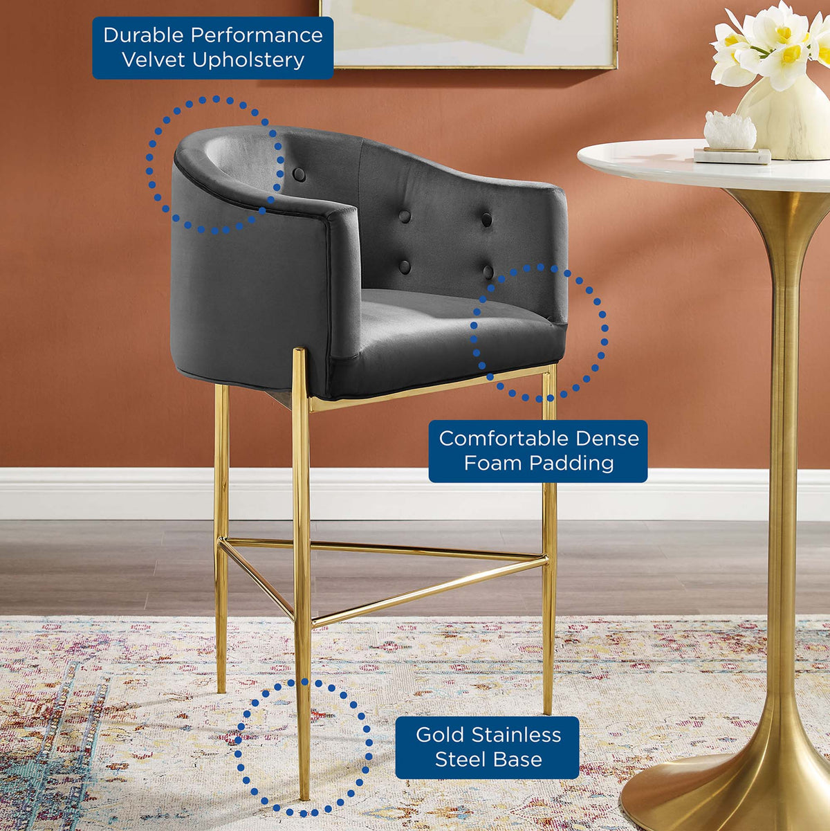 Savour Tufted Performance Velvet Bar Stool - view 32