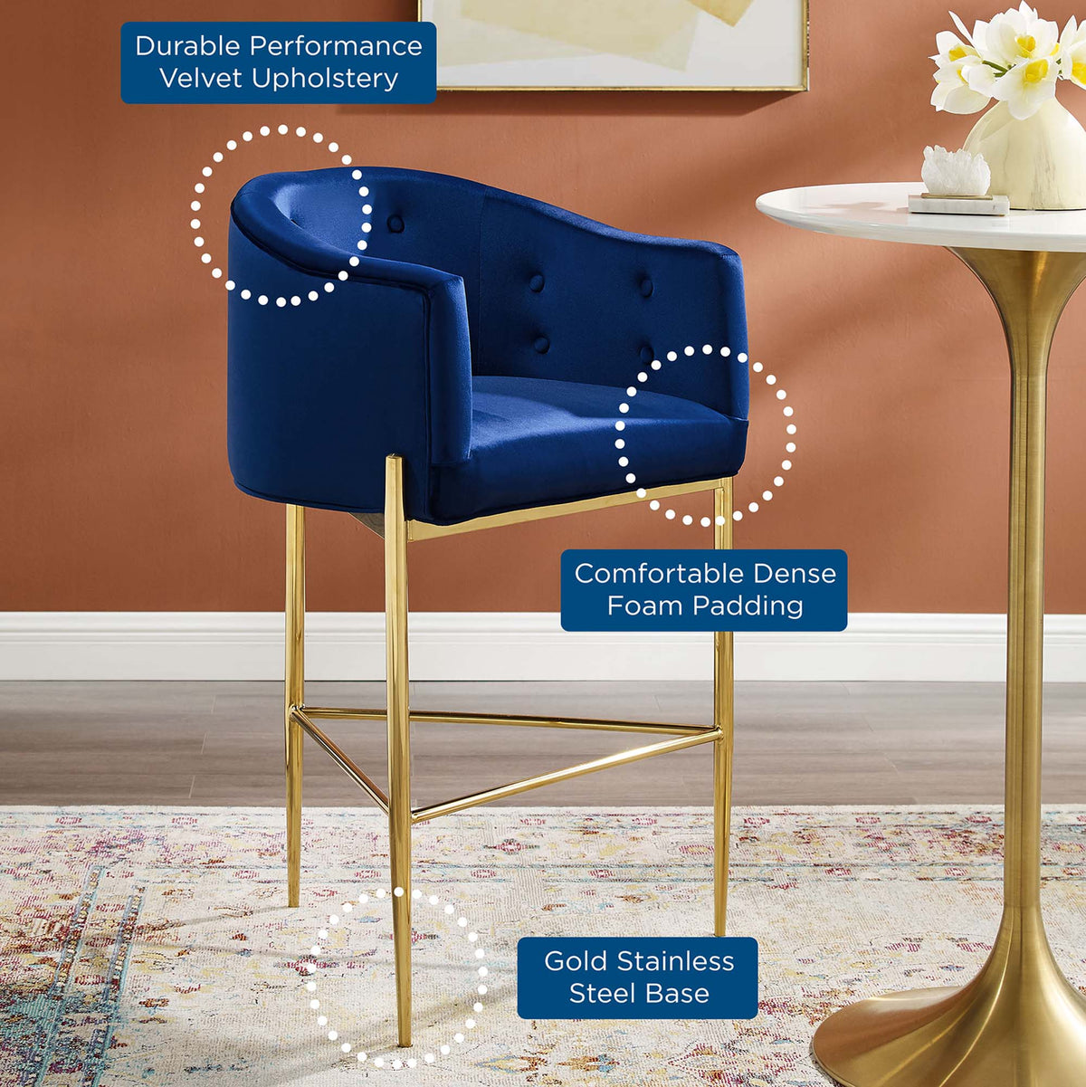 Savour Tufted Performance Velvet Bar Stool - view 34
