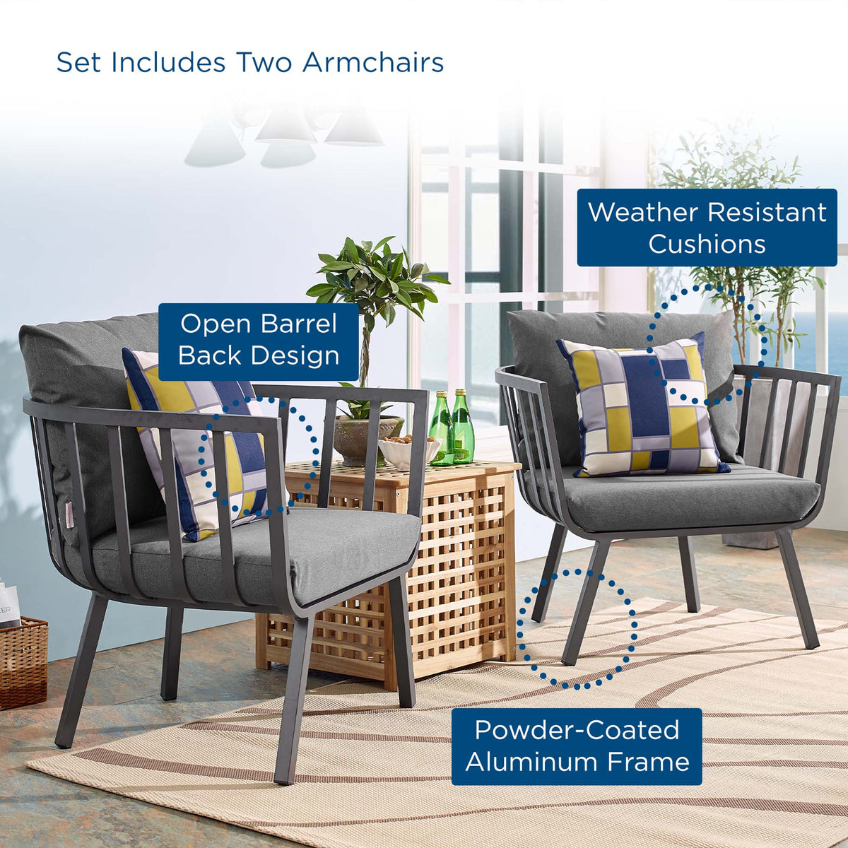Riverside Outdoor Patio Aluminum Armchair Set of 2 - view 25