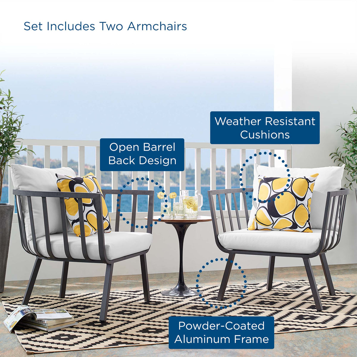 Riverside Outdoor Patio Aluminum Armchair Set of 2 - view 26