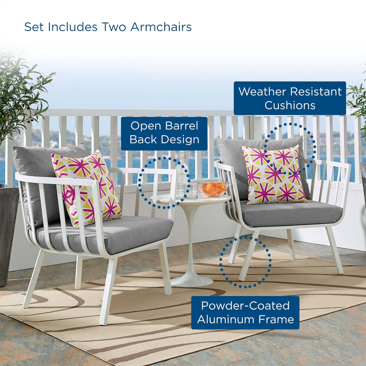 Riverside Outdoor Patio Aluminum Armchair Set of 2 - view 27