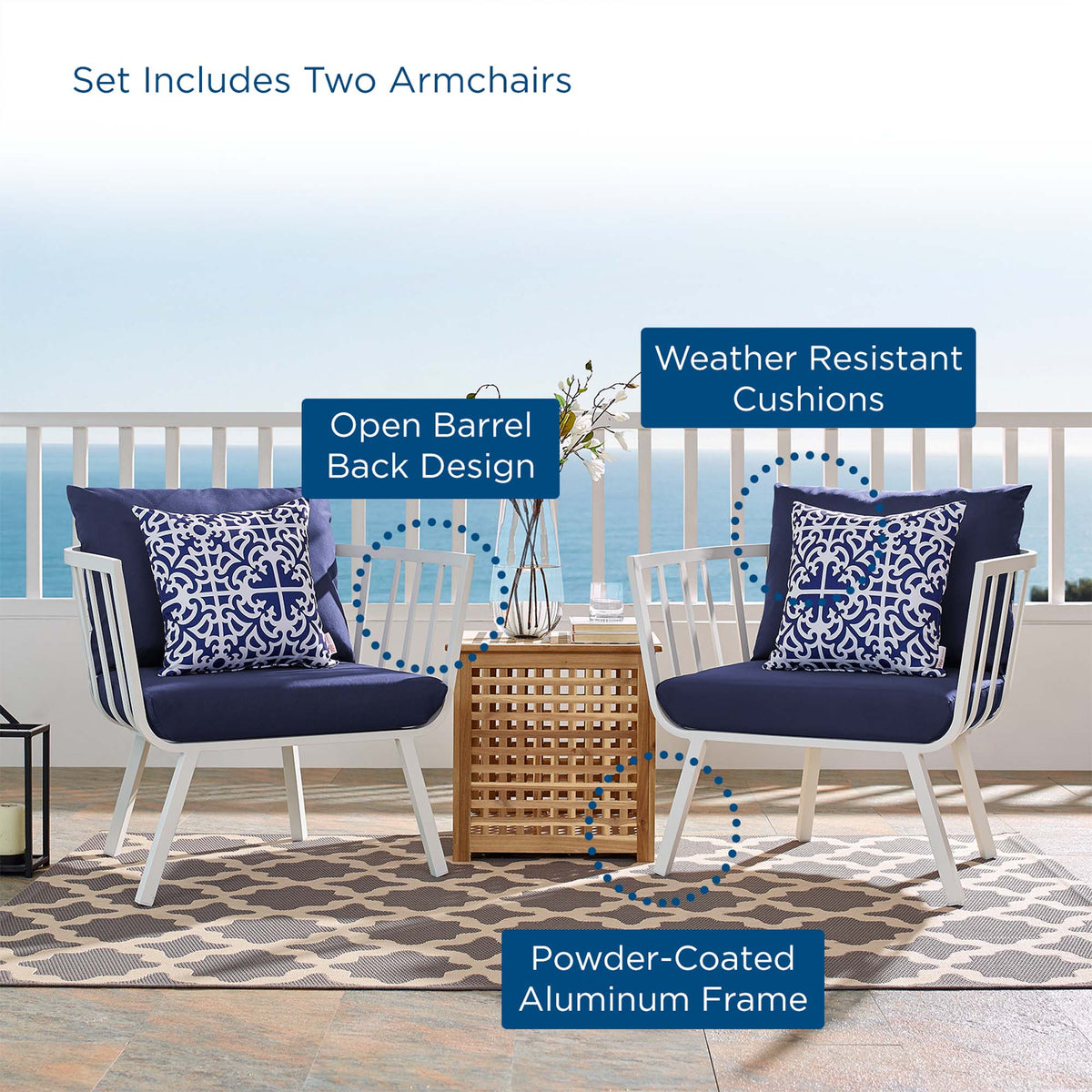 Riverside Outdoor Patio Aluminum Armchair Set of 2 - view 28