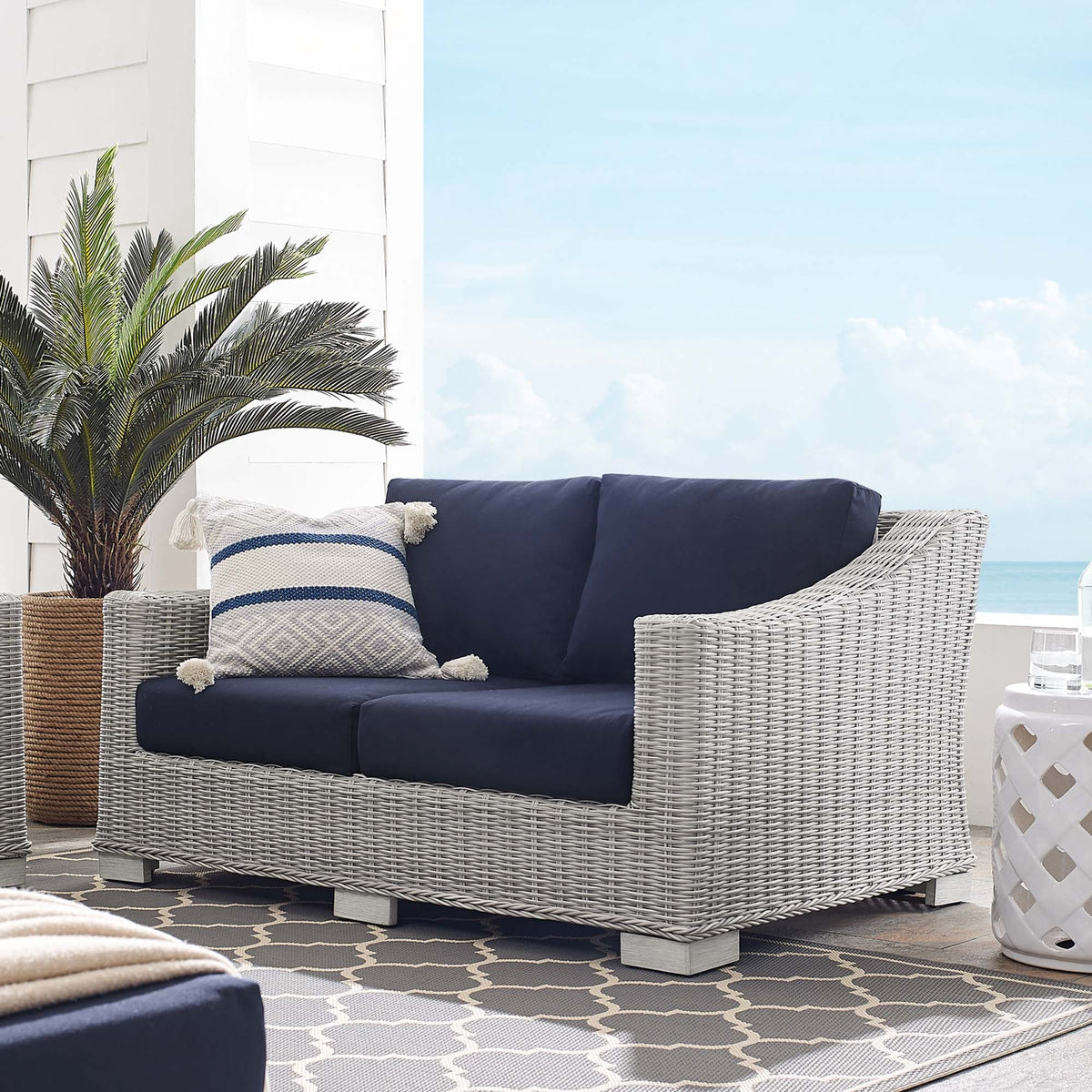 Conway Sunbrella® Outdoor Patio Wicker Rattan Loveseat - view 25