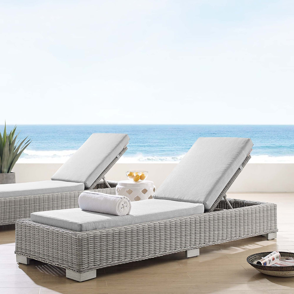 Conway Sunbrella® Outdoor Wicker Rattan Chaise Lounge