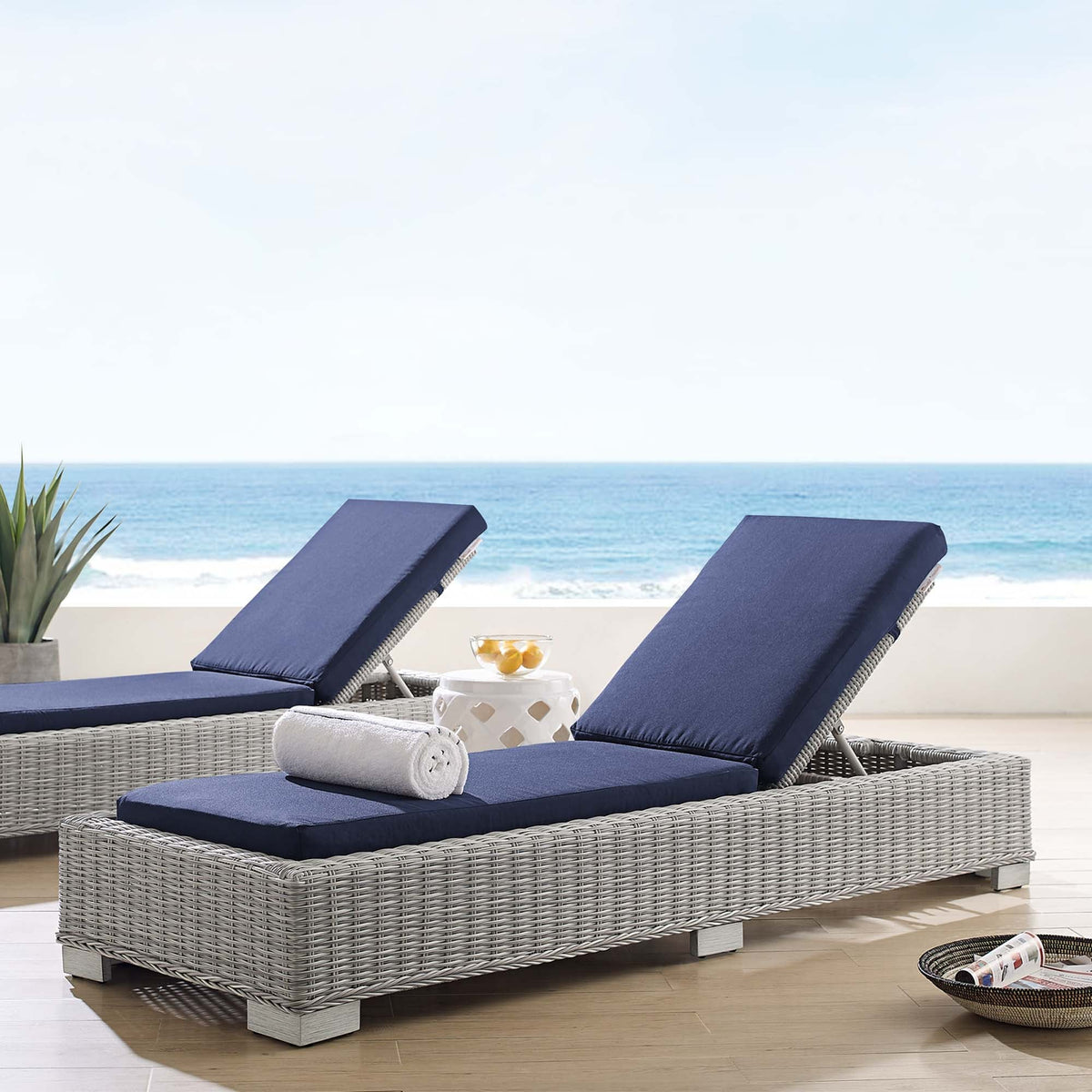Conway Sunbrella® Outdoor Wicker Rattan Chaise Lounge