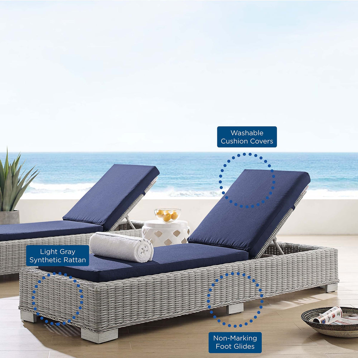 Conway Sunbrella® Outdoor Wicker Rattan Chaise Lounge