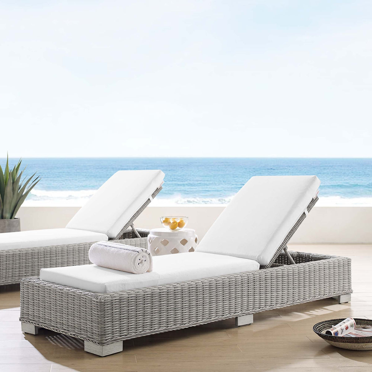 Conway Sunbrella® Outdoor Wicker Rattan Chaise Lounge
