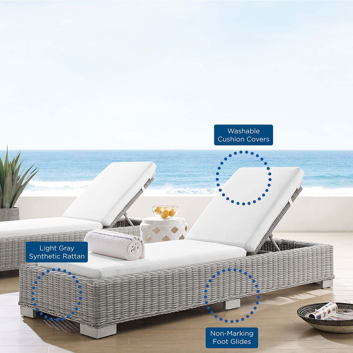 Conway Sunbrella® Outdoor Wicker Rattan Chaise Lounge