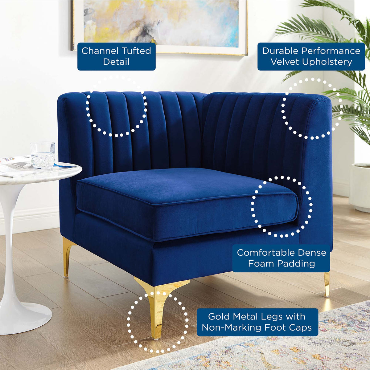 Triumph Channel Tufted Performance Velvet Sectional Sofa Corner Chair - view 11