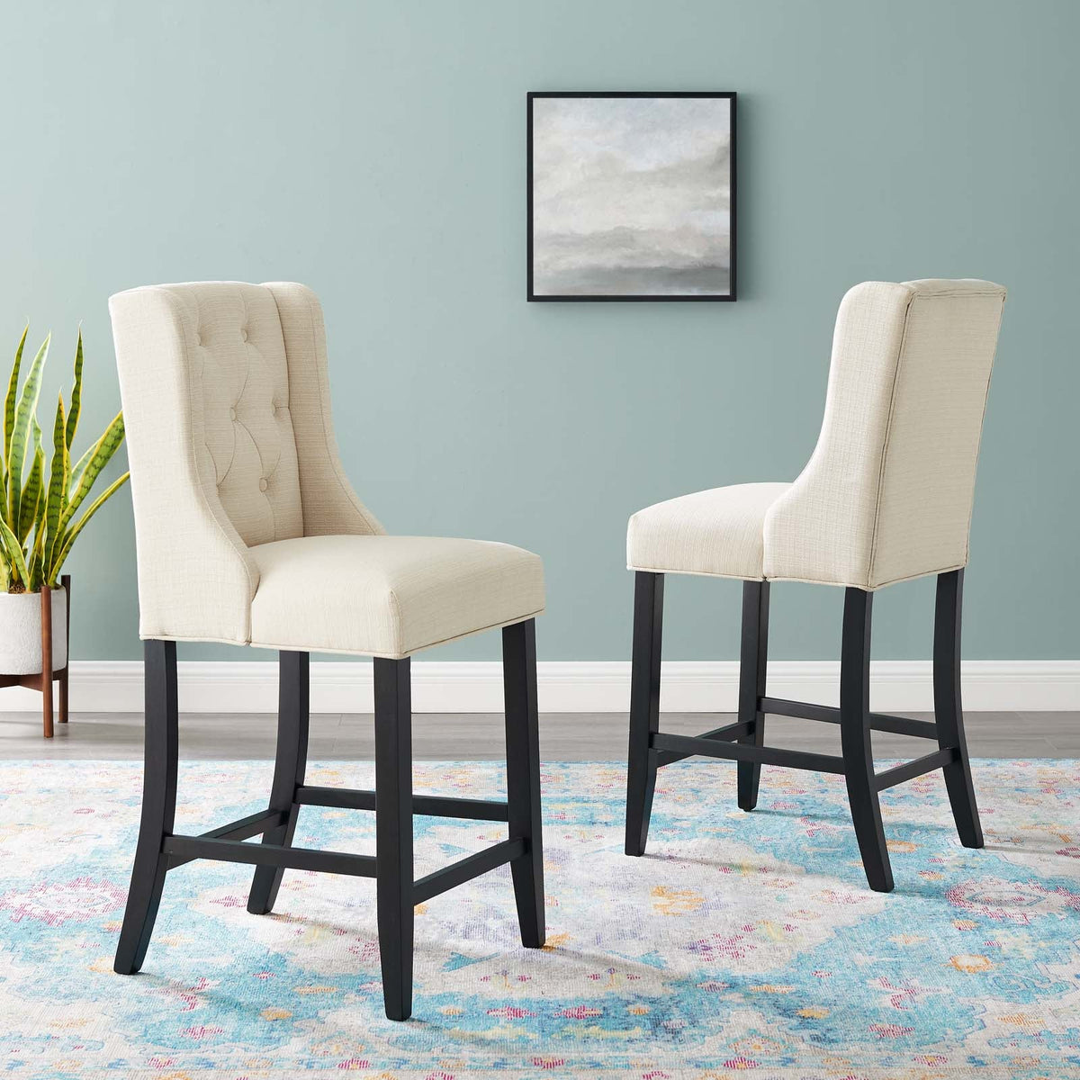 Baronet Upholstered Fabric Counter Bar Stool Set of 2