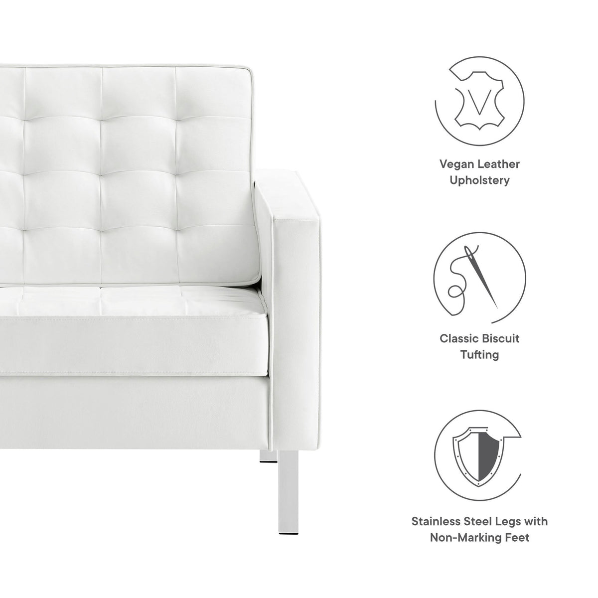 Loft 3 Piece Tufted Upholstered Faux Leather Set