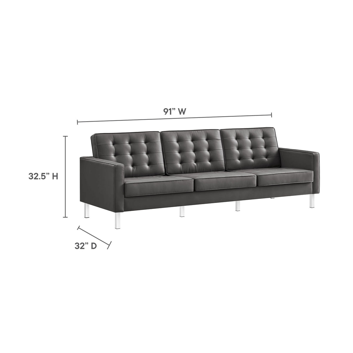 Loft Tufted Upholstered Faux Leather Sofa and Armchair Set