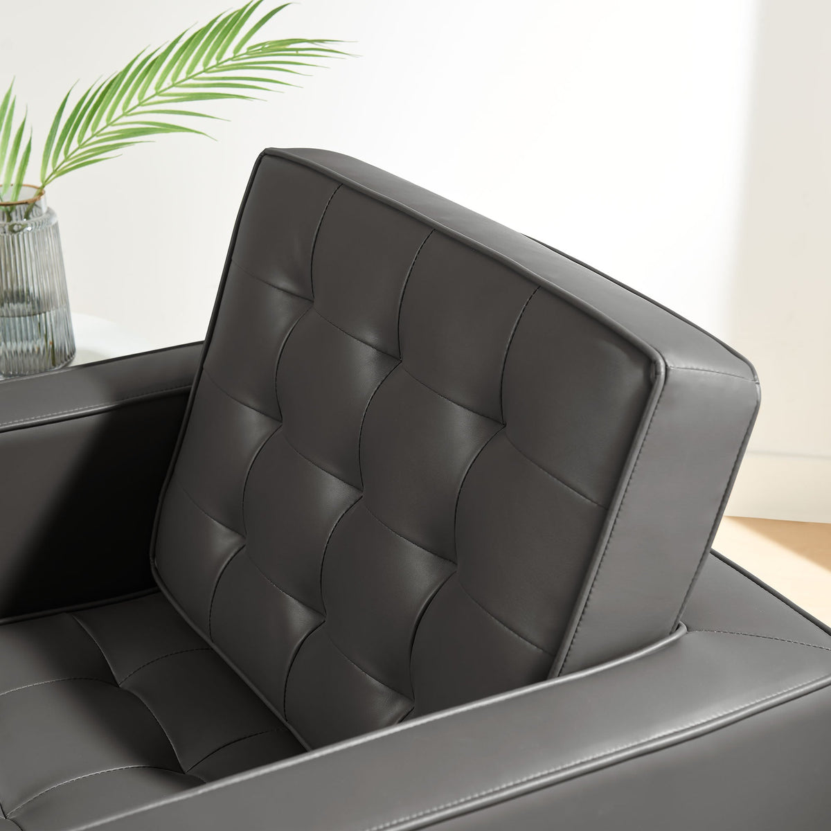 Loft Tufted Upholstered Faux Leather Sofa and Armchair Set