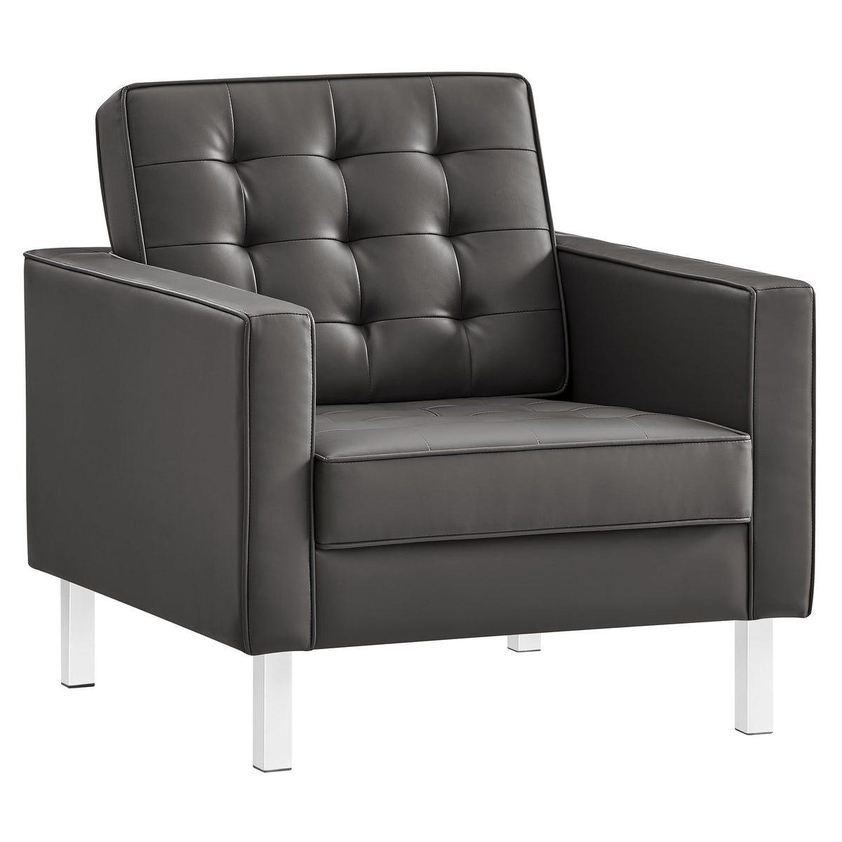Loft Tufted Upholstered Faux Leather Sofa and Armchair Set
