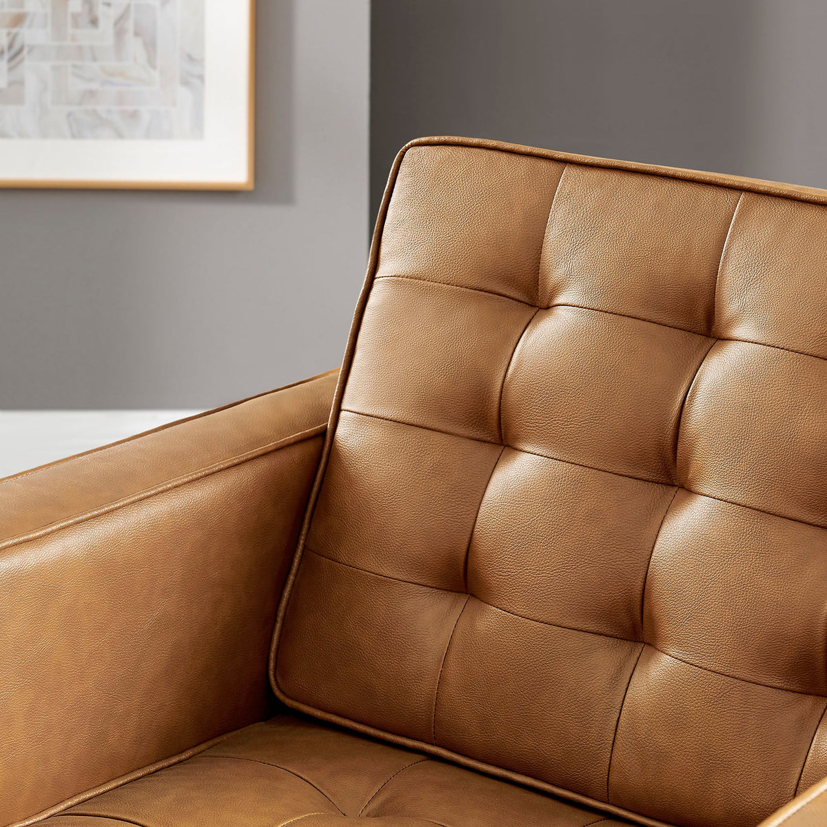 Loft Tufted Upholstered Faux Leather Sofa and Armchair Set