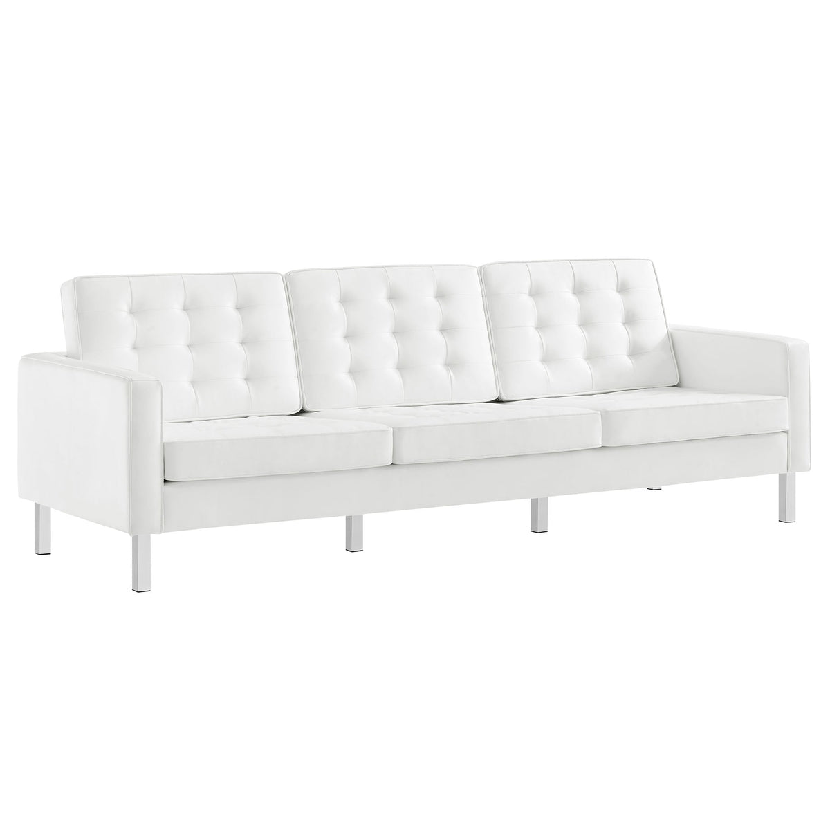 Loft Tufted Upholstered Faux Leather Sofa and Armchair Set