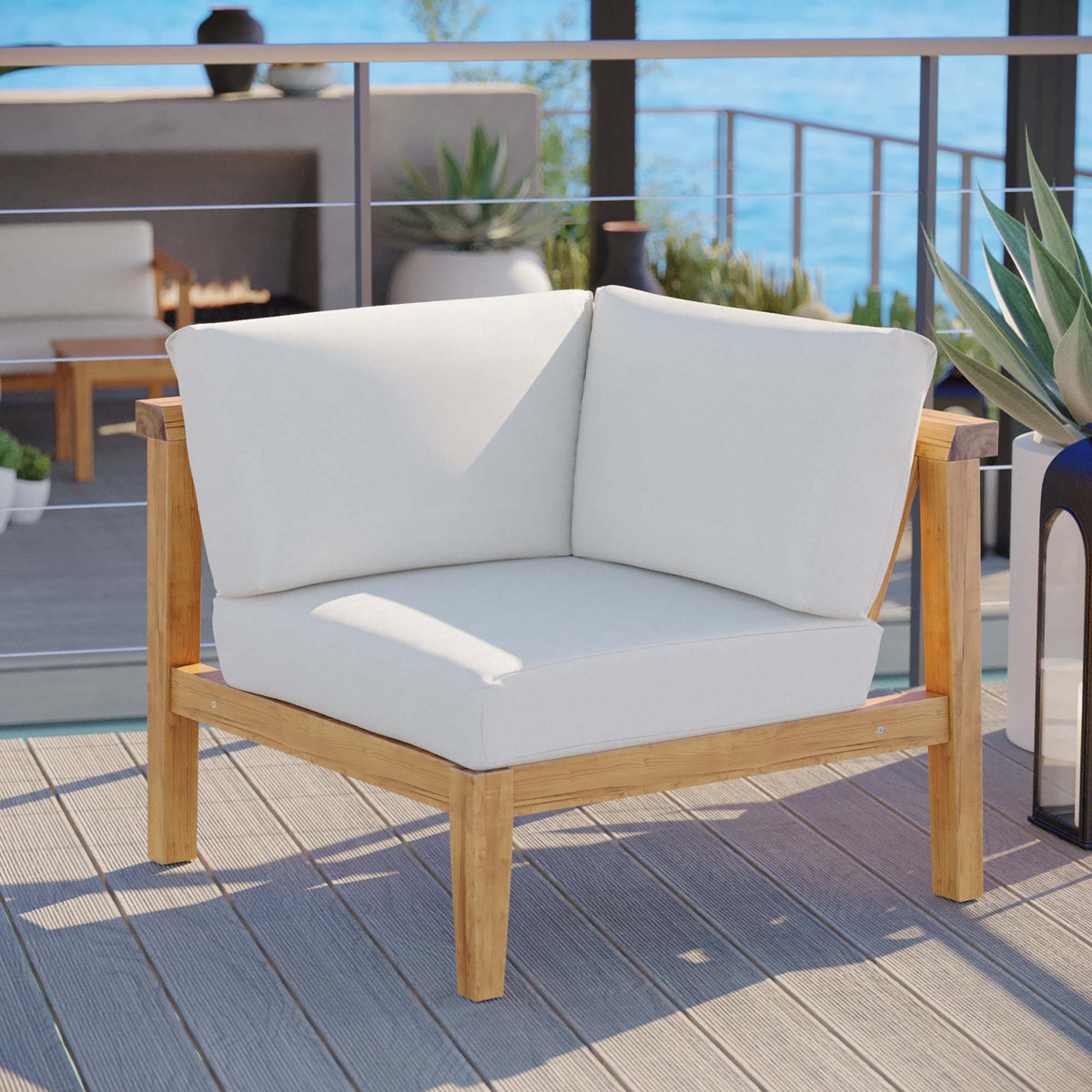 Bayport Outdoor Patio Teak Wood Corner Chair, Natural White - view 8