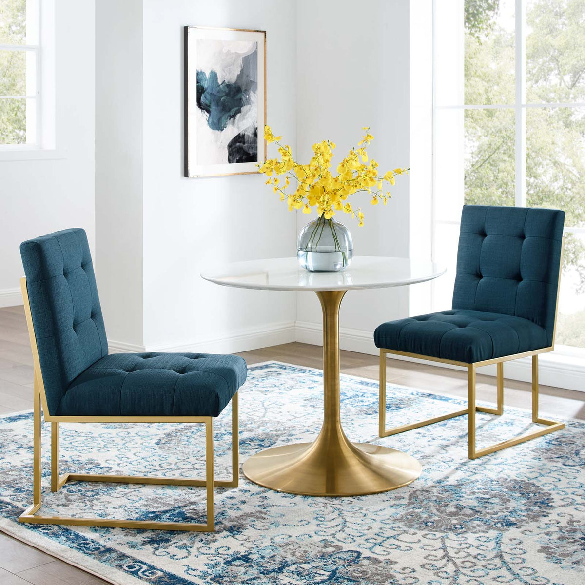 Privy Gold Stainless Steel Upholstered Fabric Dining Accent Chair Set of 2, Gold Azure - view 4