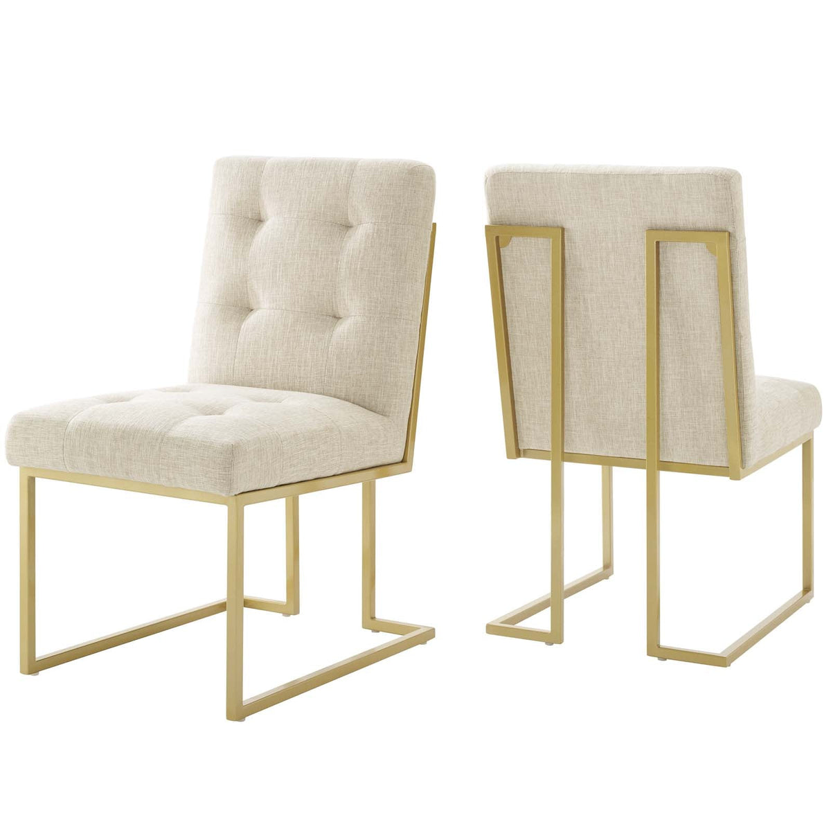 Privy Gold Stainless Steel Upholstered Fabric Dining Accent Chair Set of 2, Gold Beige - view 1