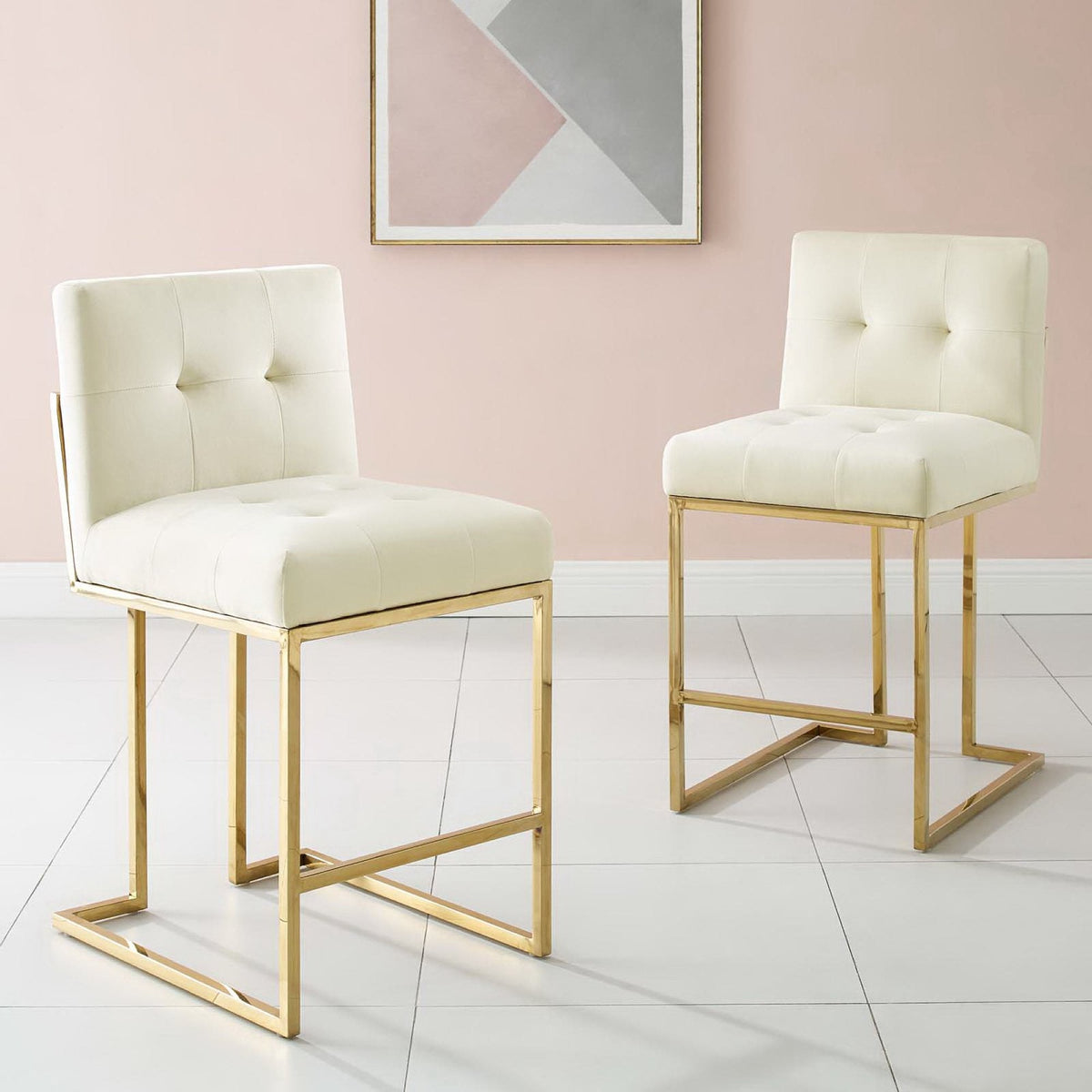 Privy Gold Stainless Steel Performance Velvet Counter Stool Set of 2 - view 4