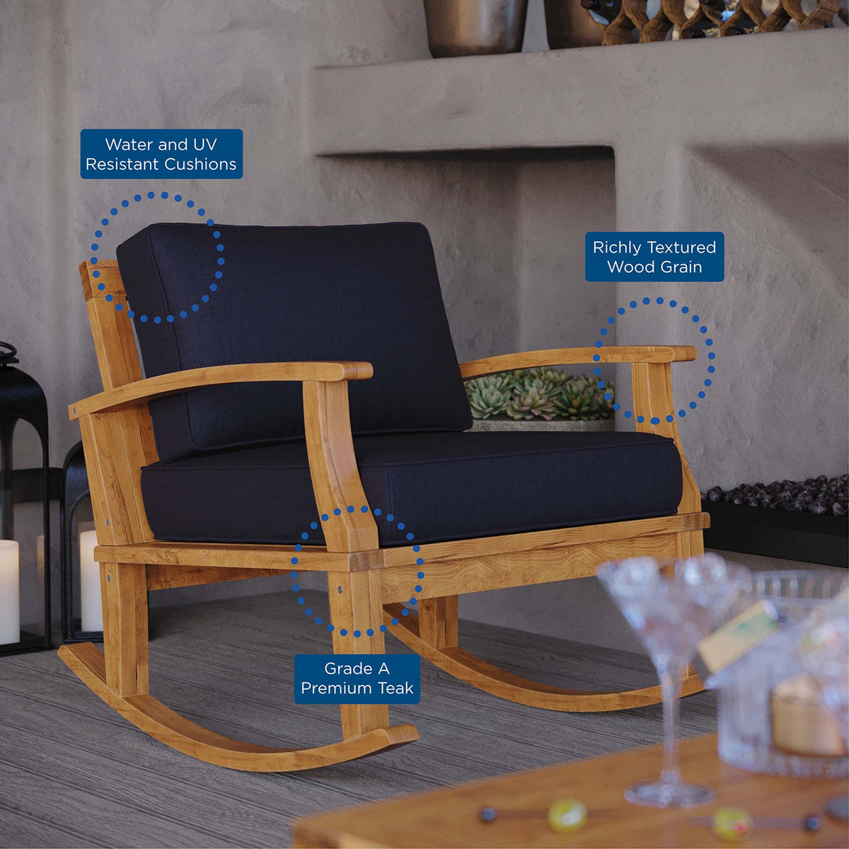 Marina Outdoor Patio Teak Rocking Chair - view 20