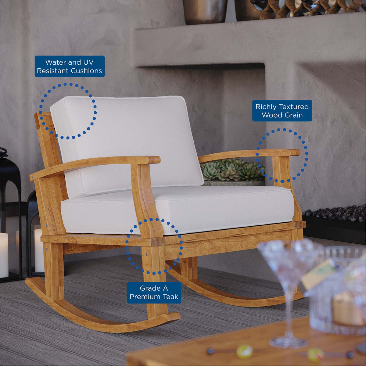 Marina Outdoor Patio Teak Rocking Chair - view 21
