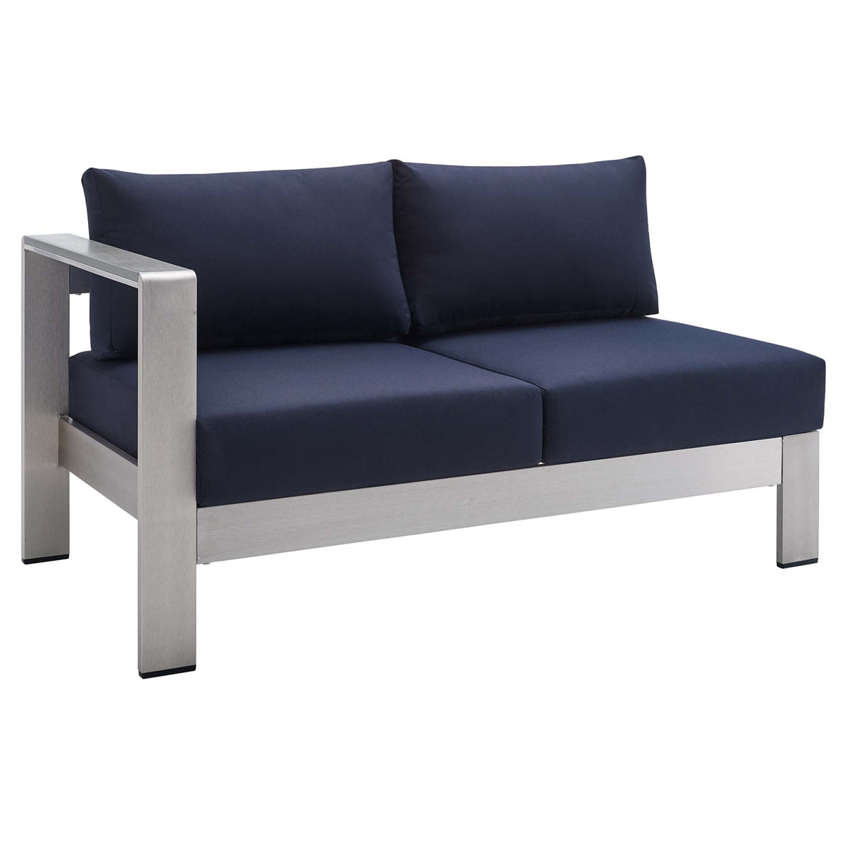 Shore Sunbrella® Fabric Aluminum Outdoor Patio Left-Arm Loveseat, Silver Navy - view 1