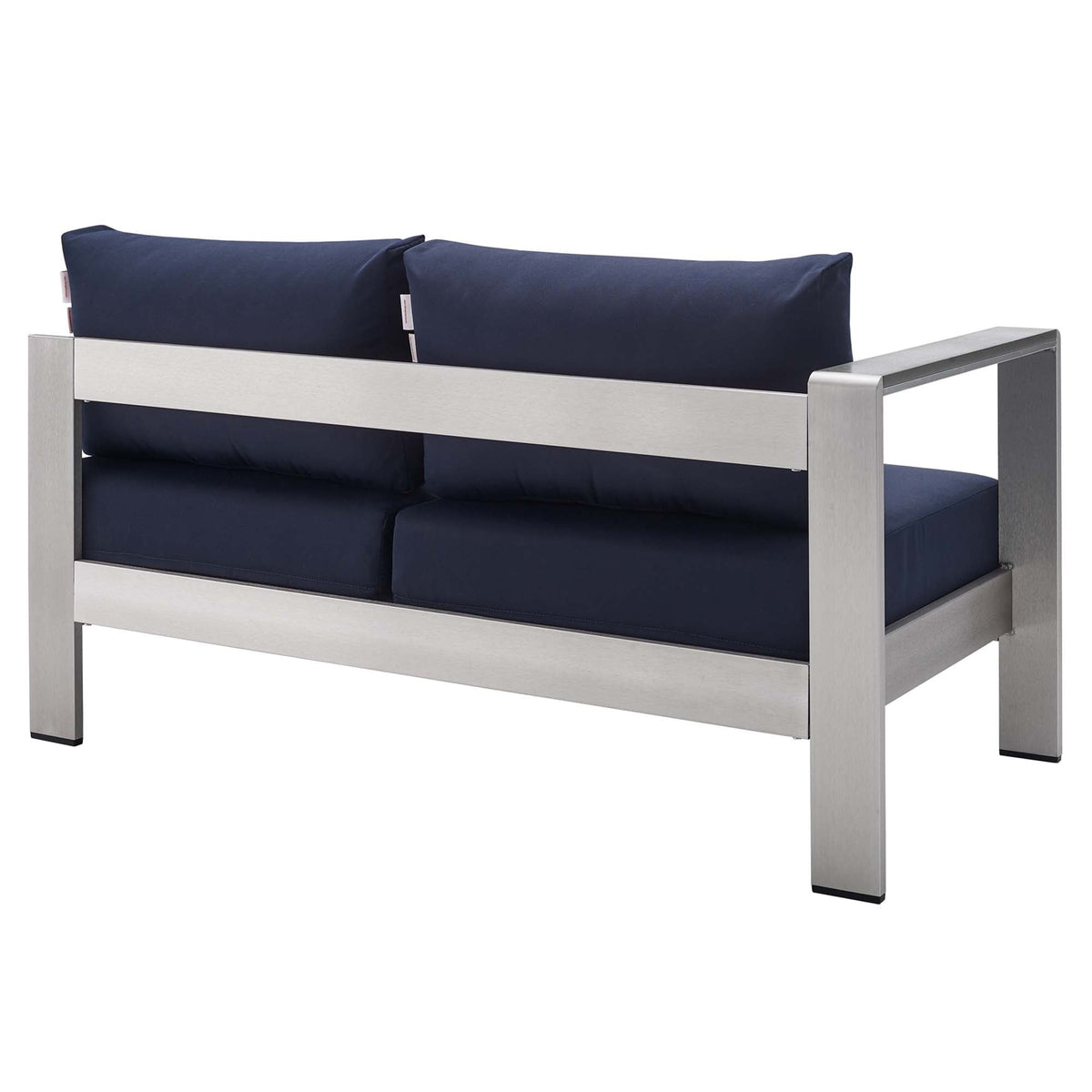 Shore Sunbrella® Fabric Aluminum Outdoor Patio Left-Arm Loveseat, Silver Navy - view 3