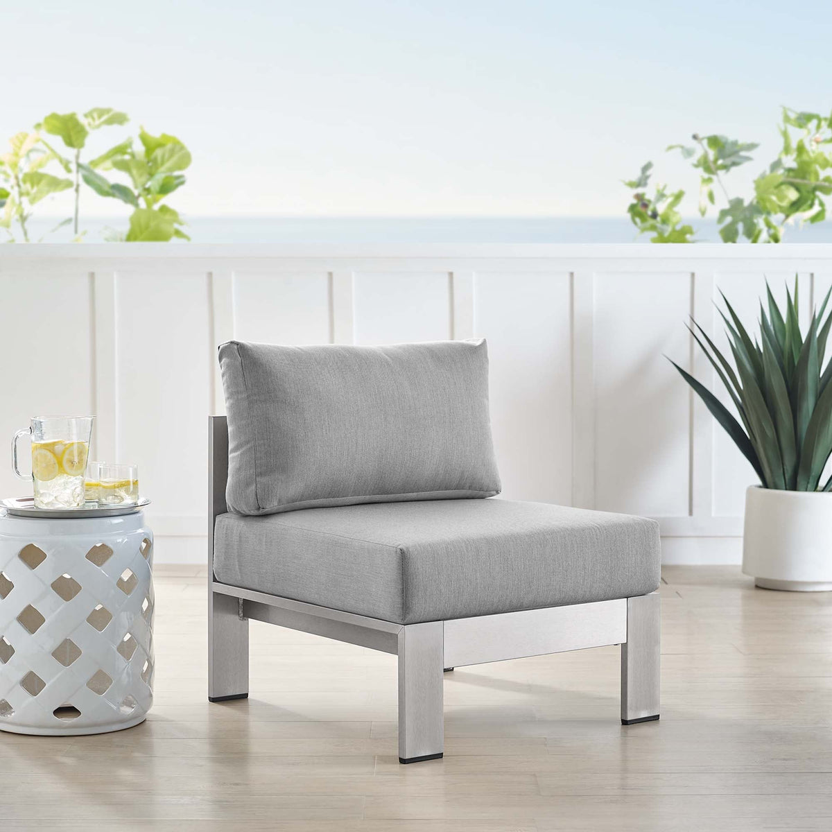 Shore Sunbrella® Fabric Aluminum Outdoor Armless Chair