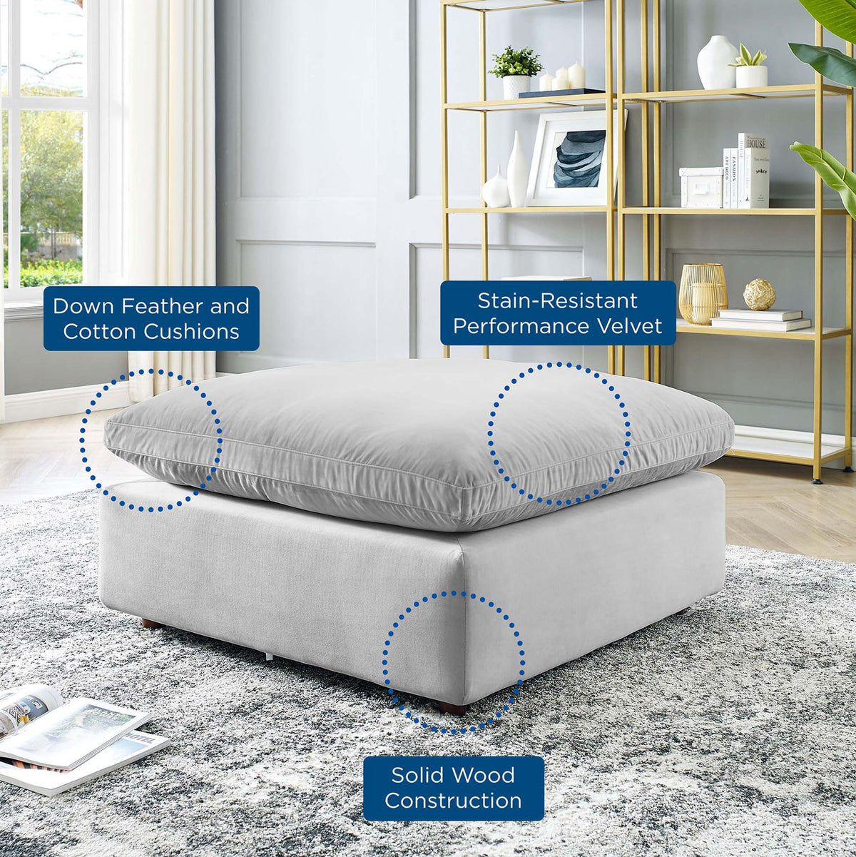 Commix Down Filled Overstuffed Performance Velvet Ottoman - view 9