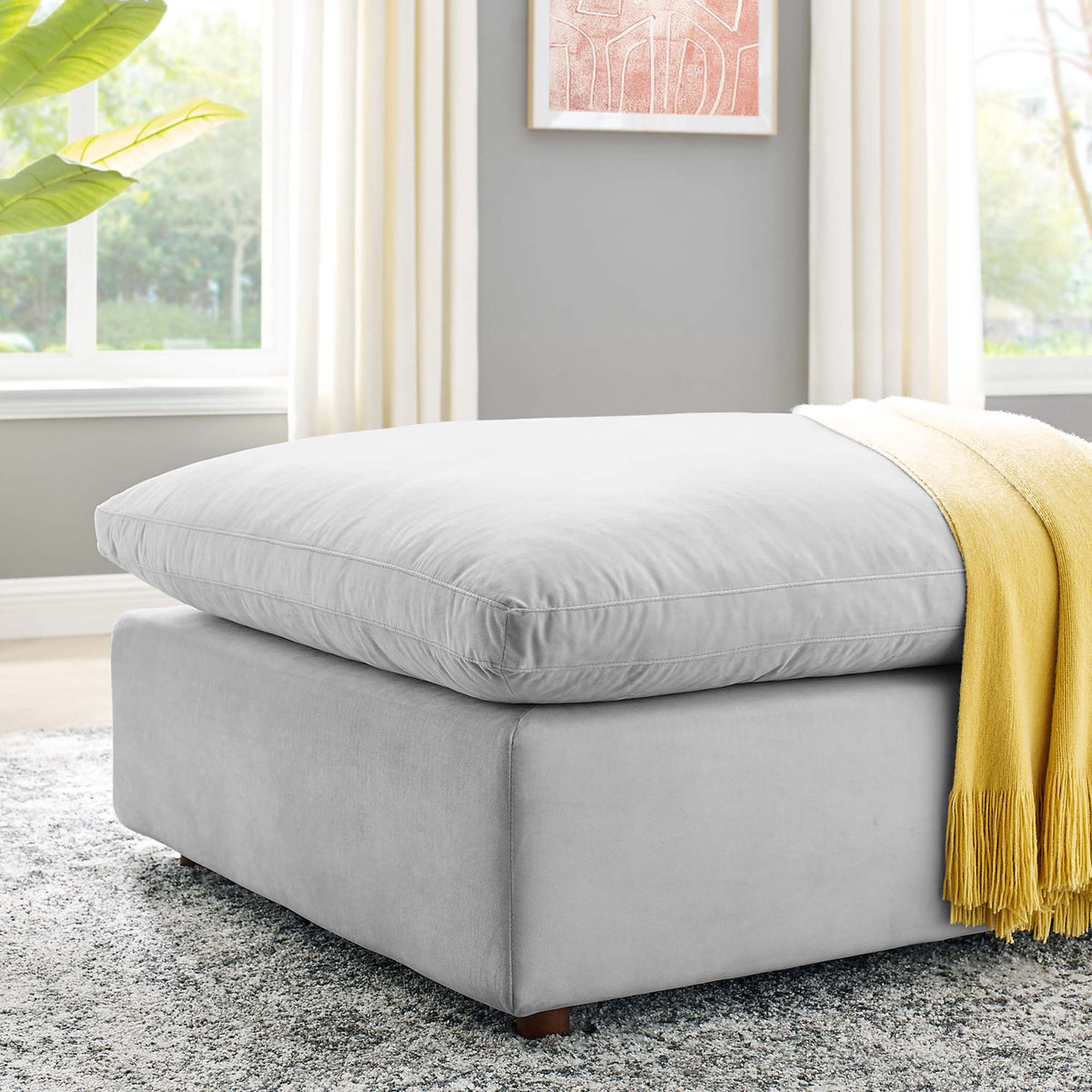 Commix Down Filled Overstuffed Performance Velvet Ottoman - view 11