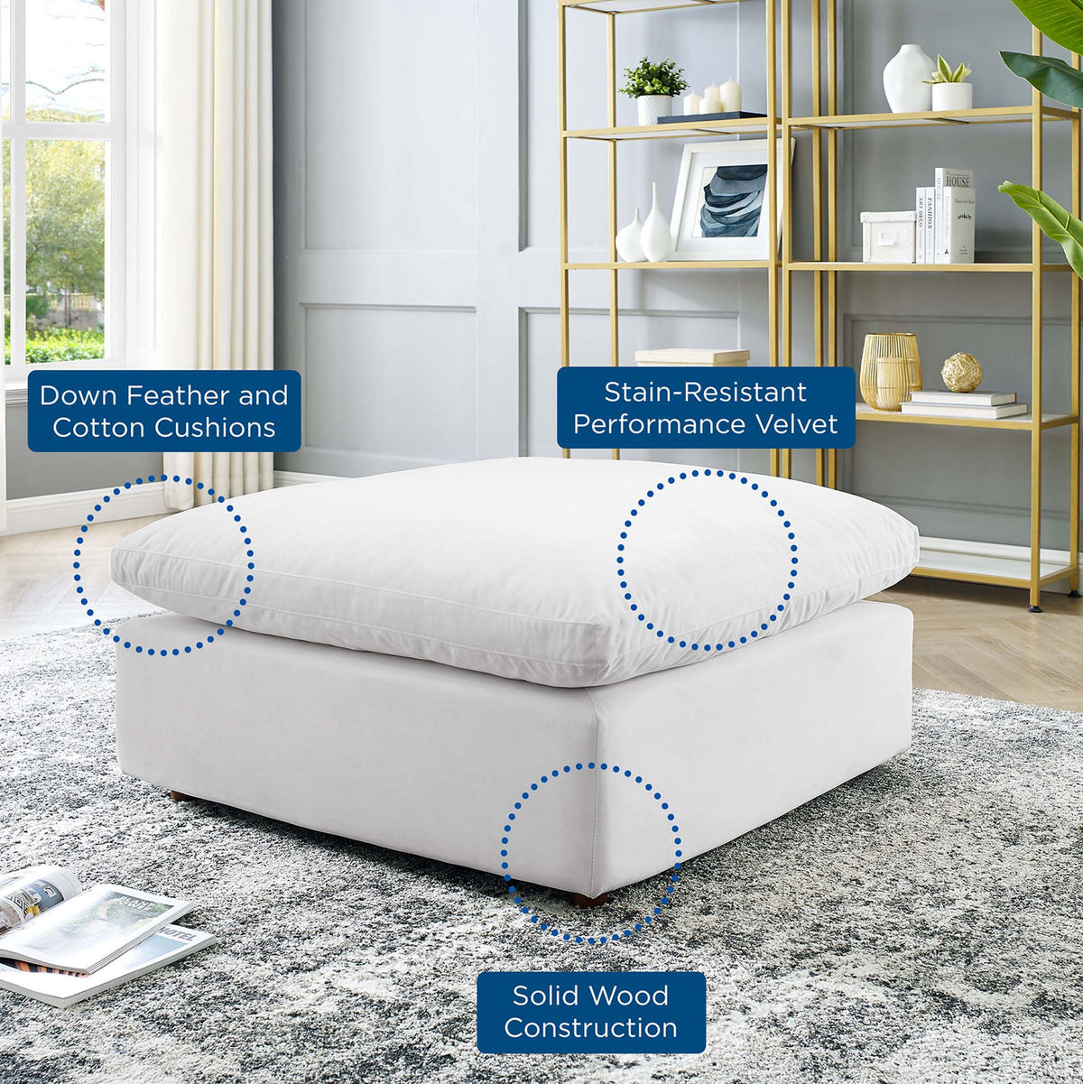 Commix Down Filled Overstuffed Performance Velvet Ottoman - view 10