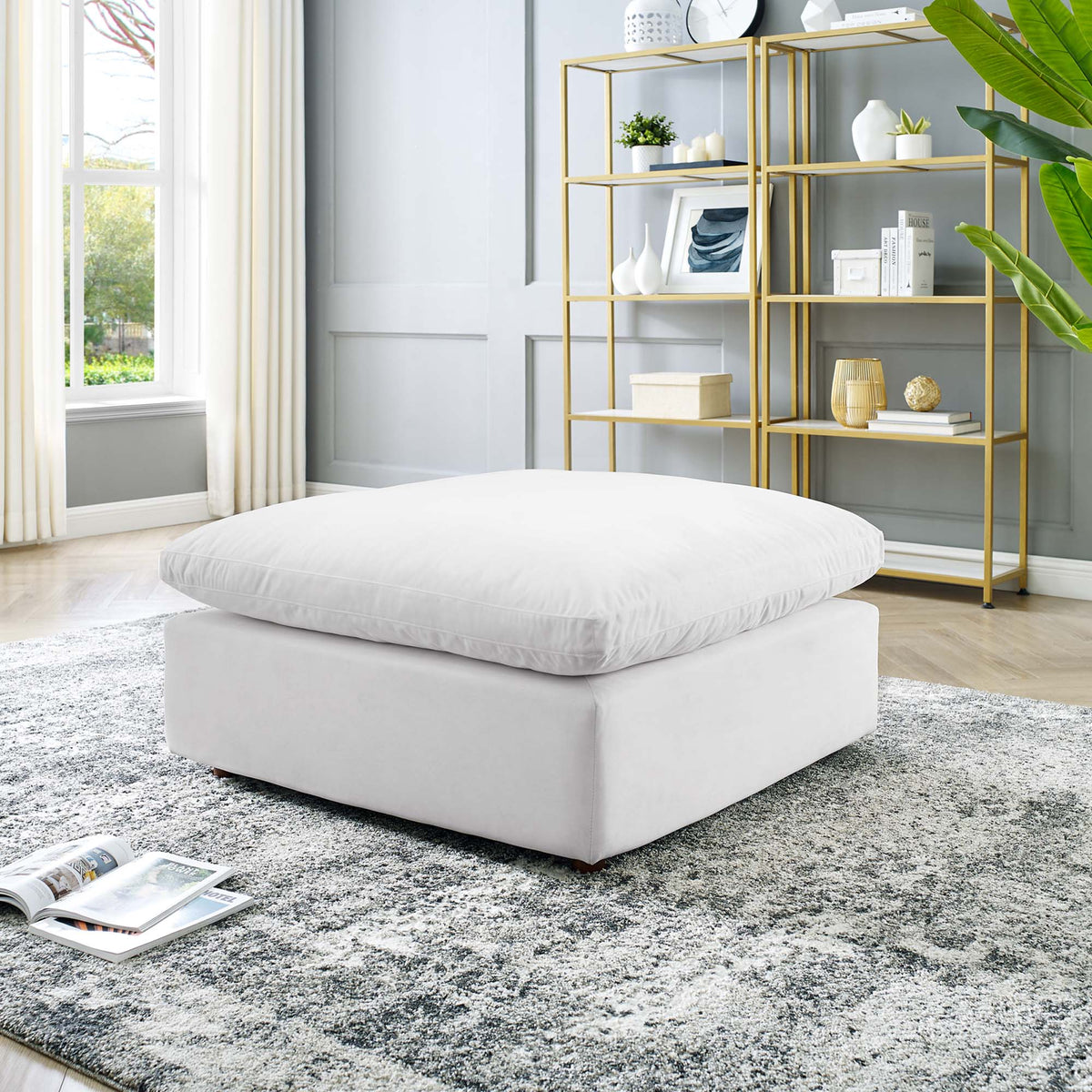 Commix Down Filled Overstuffed Performance Velvet Ottoman - view 14