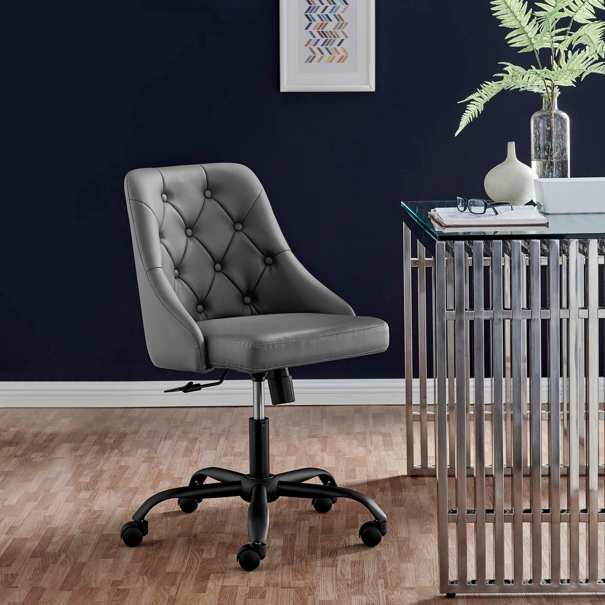 Distinct Tufted Swivel Vegan Leather Office Chair - view 9
