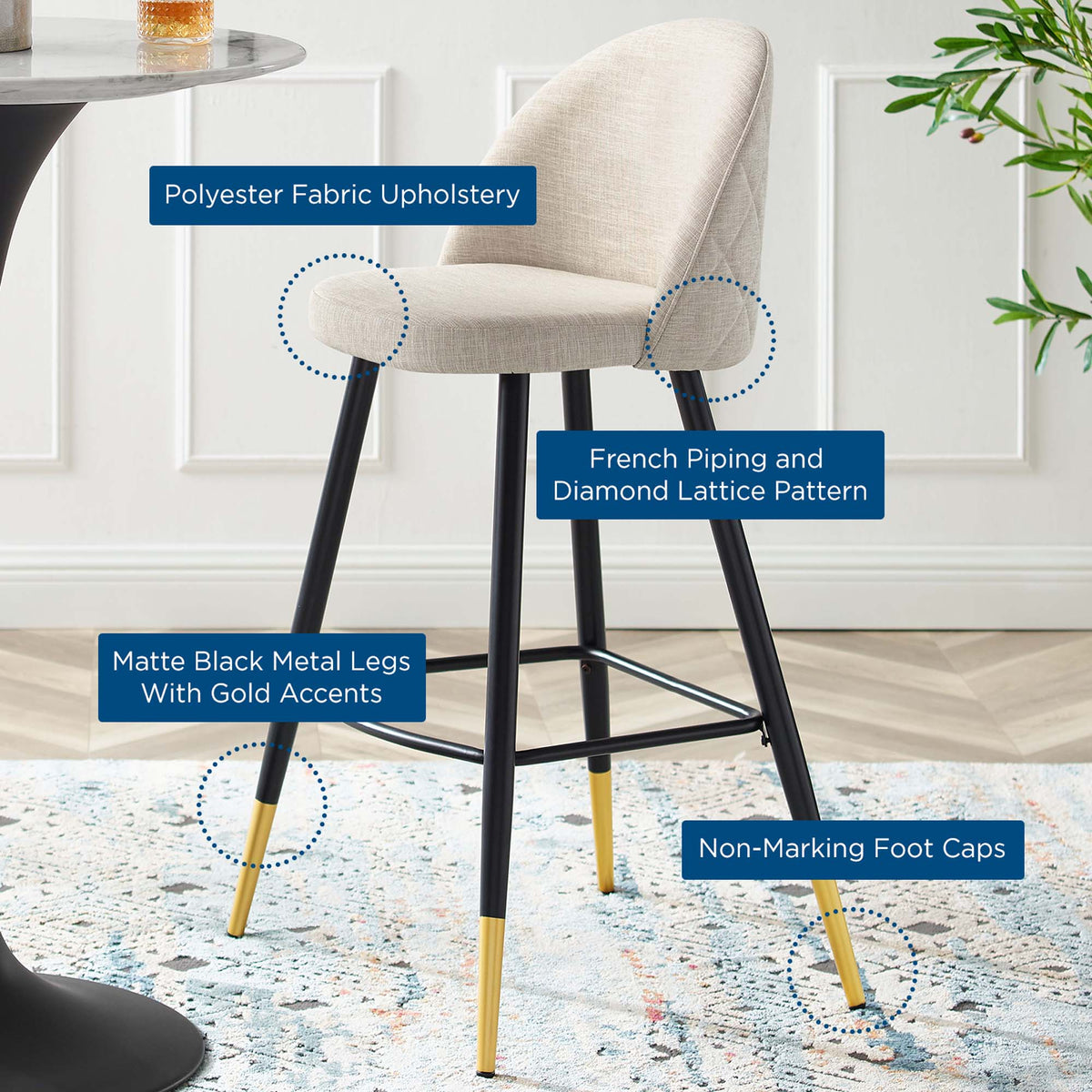Cordial Fabric Bar Stools Set of 2 - view 7