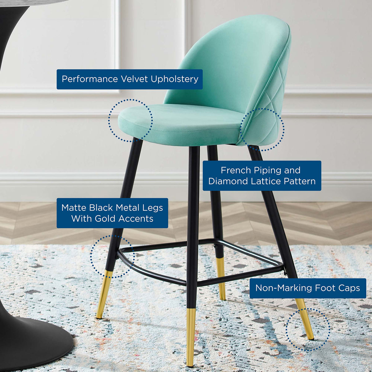 Cordial Performance Velvet Counter Stools Set of 2 - view 7