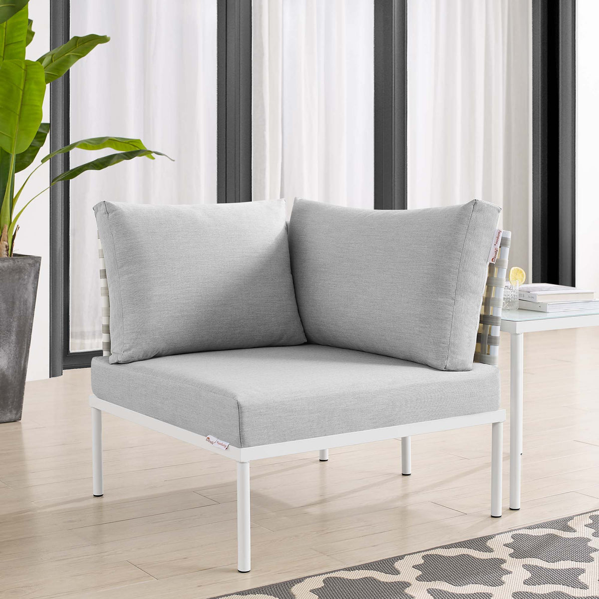 Harmony Sunbrella® Basket Weave Outdoor Aluminum Corner Chair