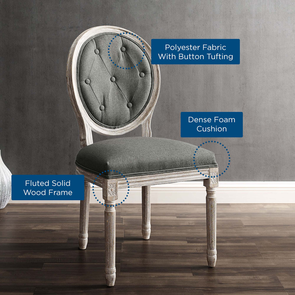 Arise Vintage French Upholstered Fabric Dining Side Chair - view 6