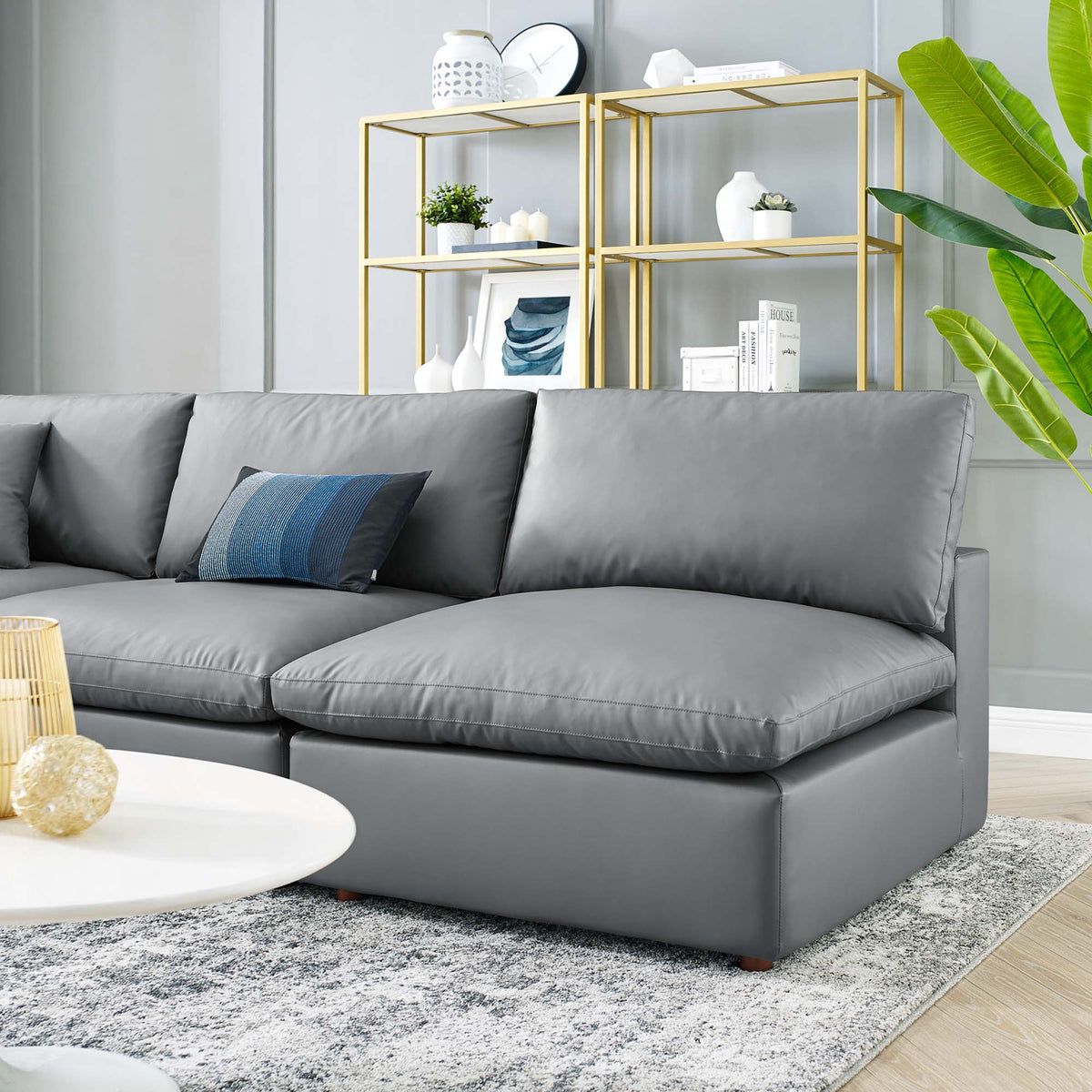 Commix 5-Piece Down Filled Overstuffed Vegan Leather Sectional Sofa