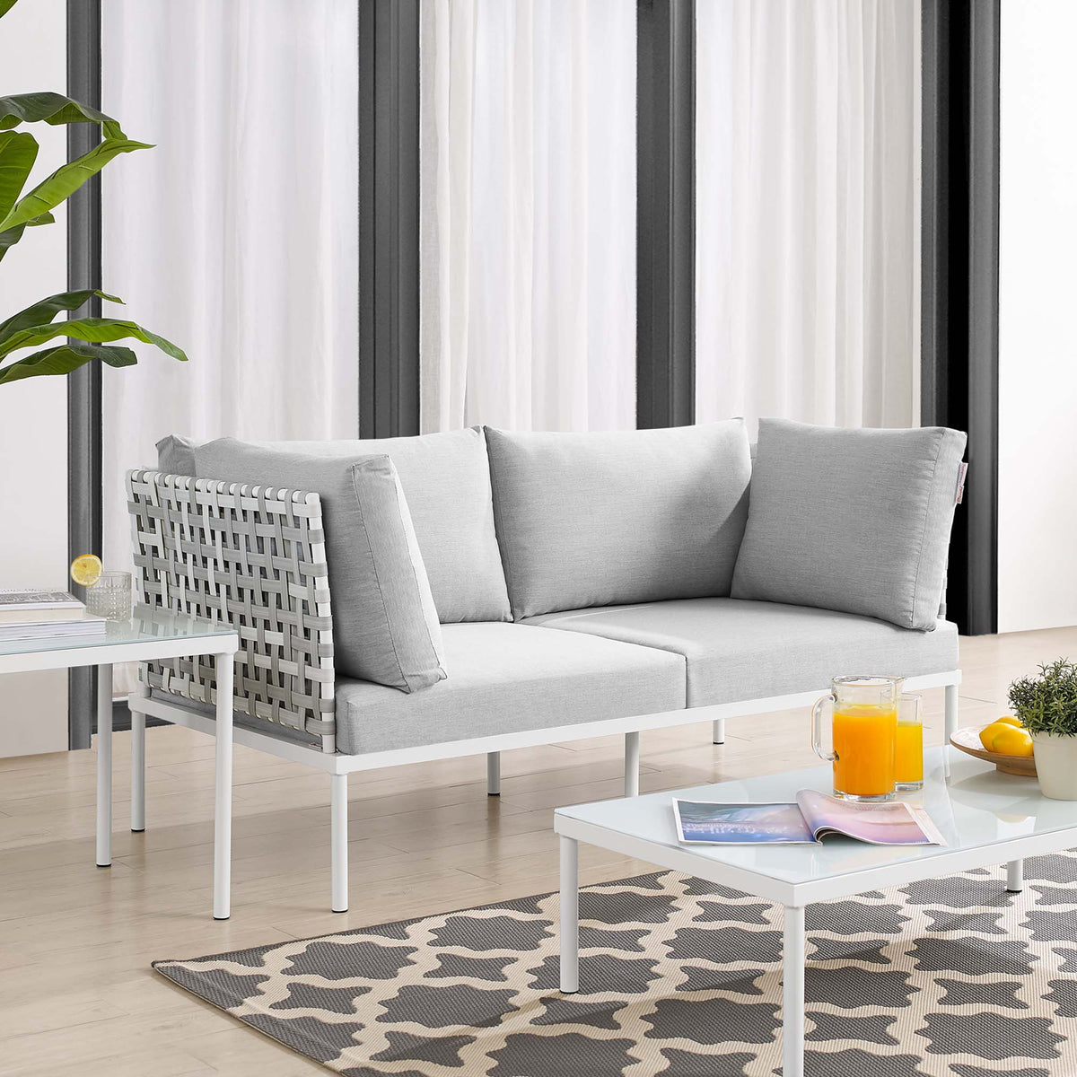 Harmony Sunbrella® Basket Weave Outdoor Aluminum Loveseat