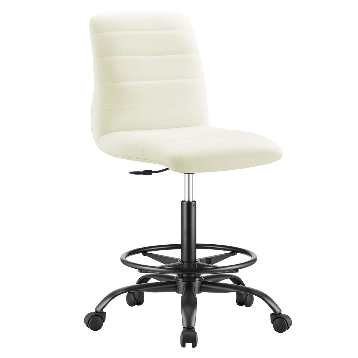 Ripple Armless Vegan Leather Drafting Chair, Black White - view 1
