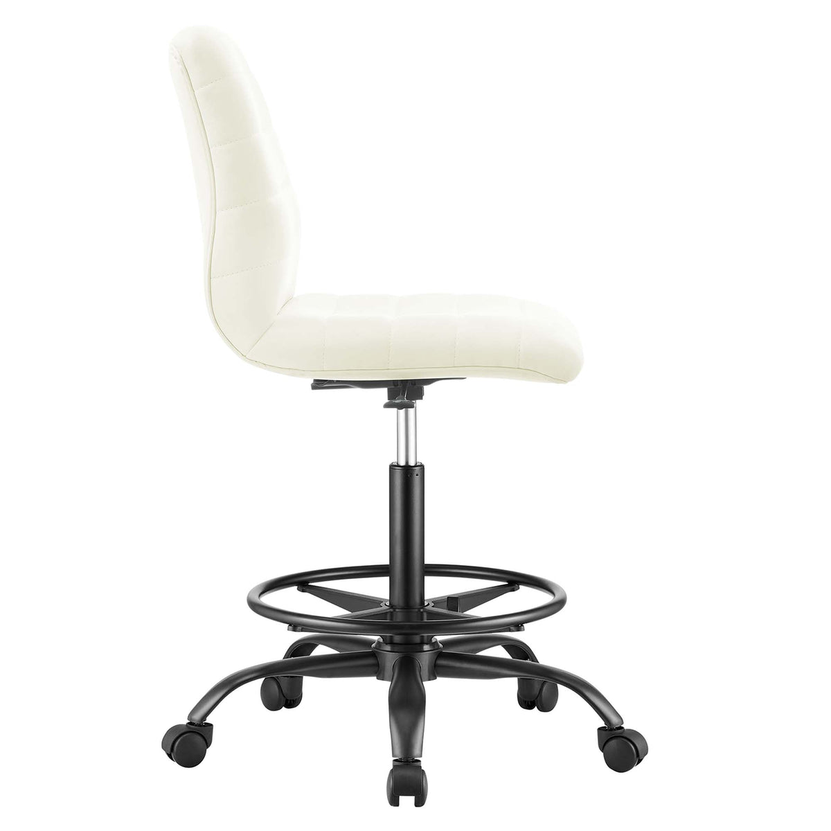 Ripple Armless Vegan Leather Drafting Chair, Black White - view 2