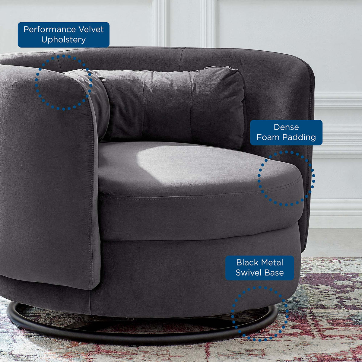 Relish Performance Velvet Swivel Chair - view 17